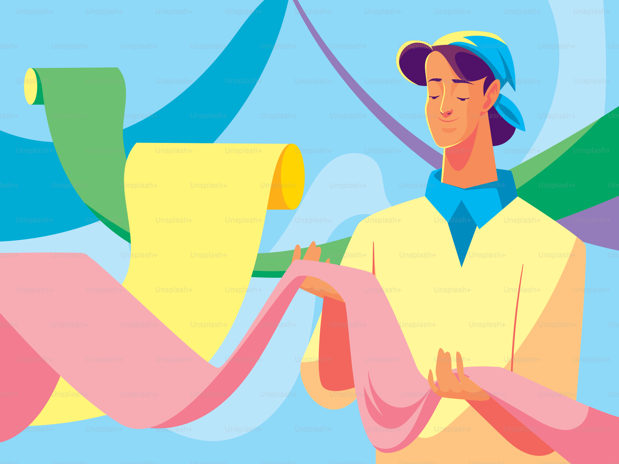 A woman holding a roll of paper in her hands