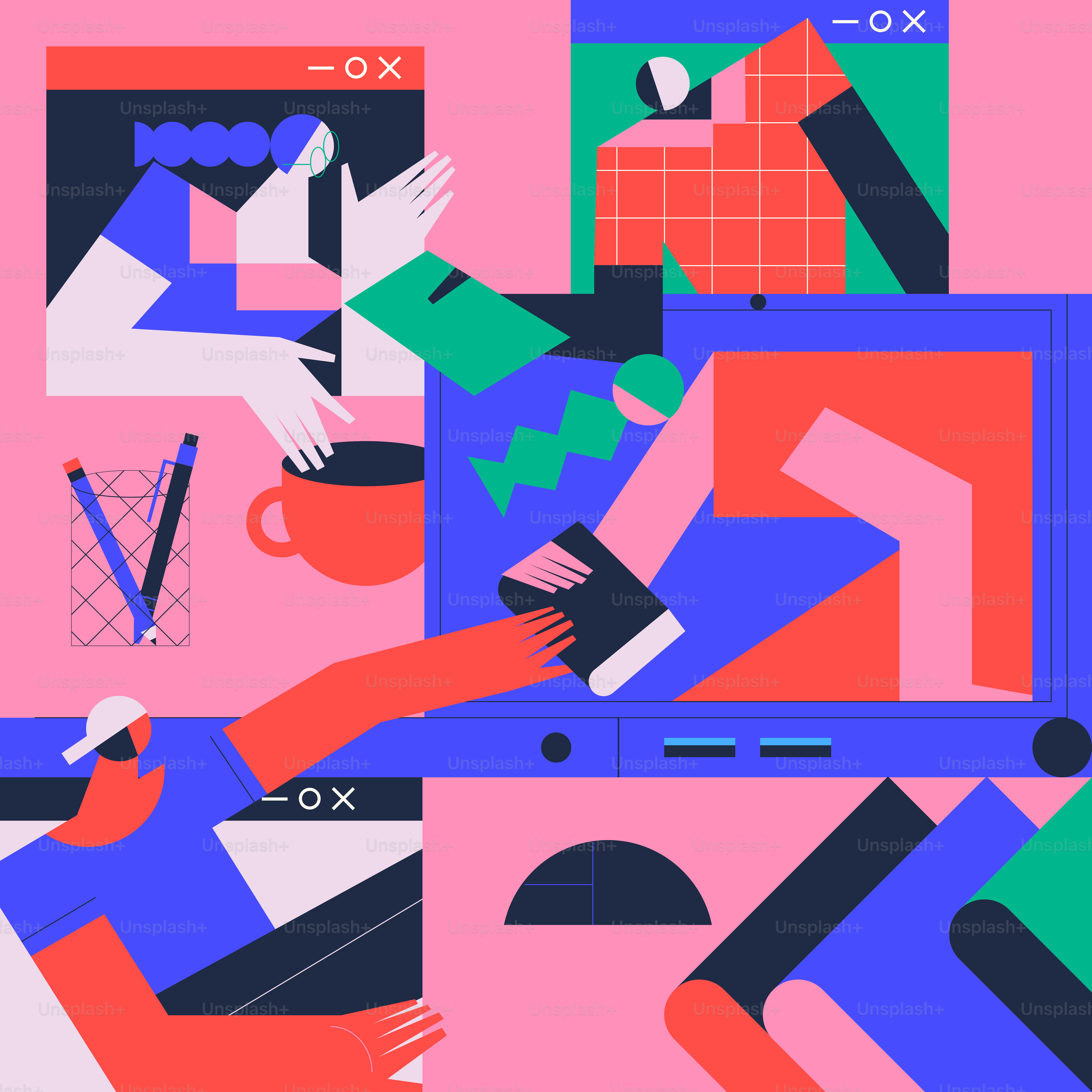 Uma ilustração colorida de uma pessoa sentada em um sofá