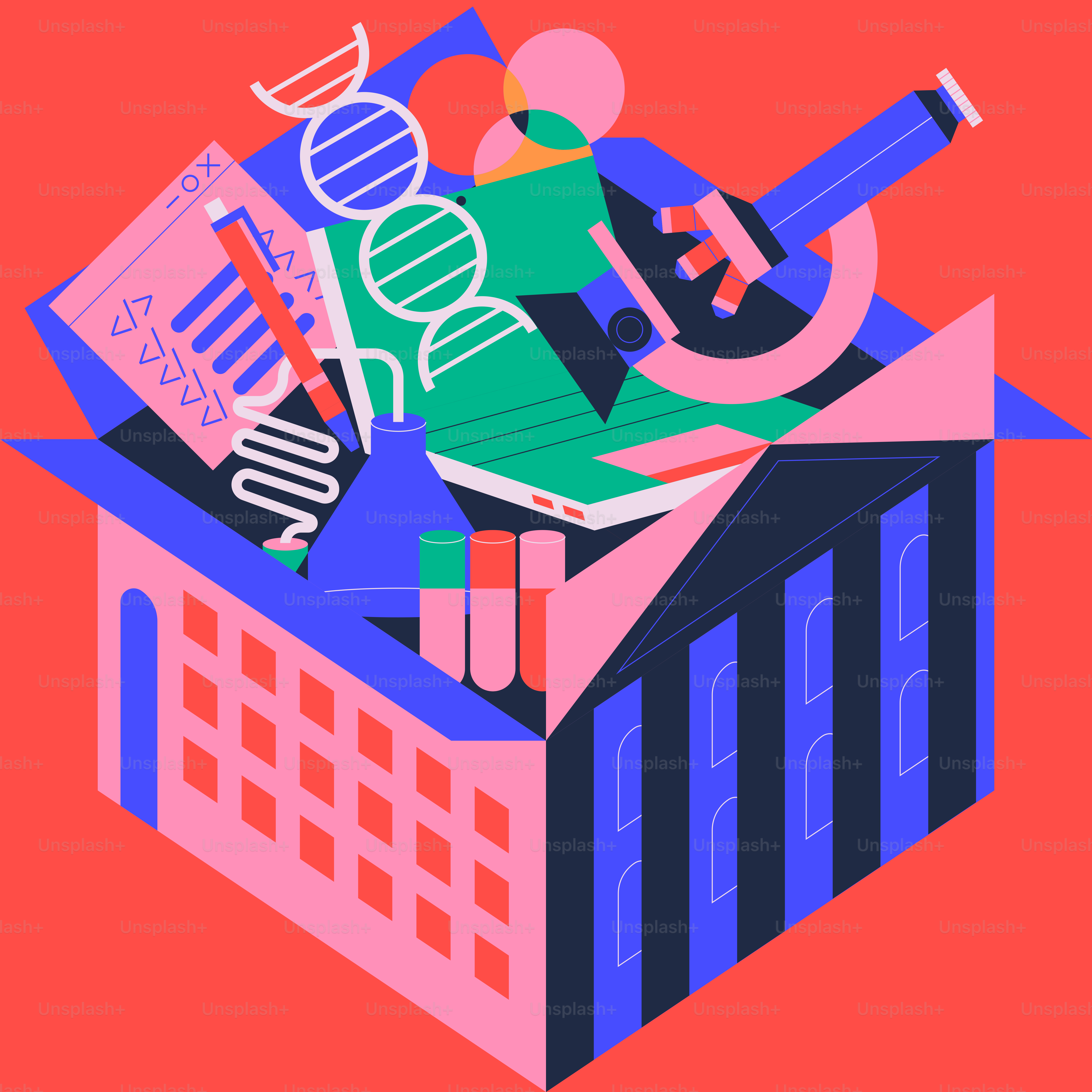 An illustration of a person sitting on top of a building