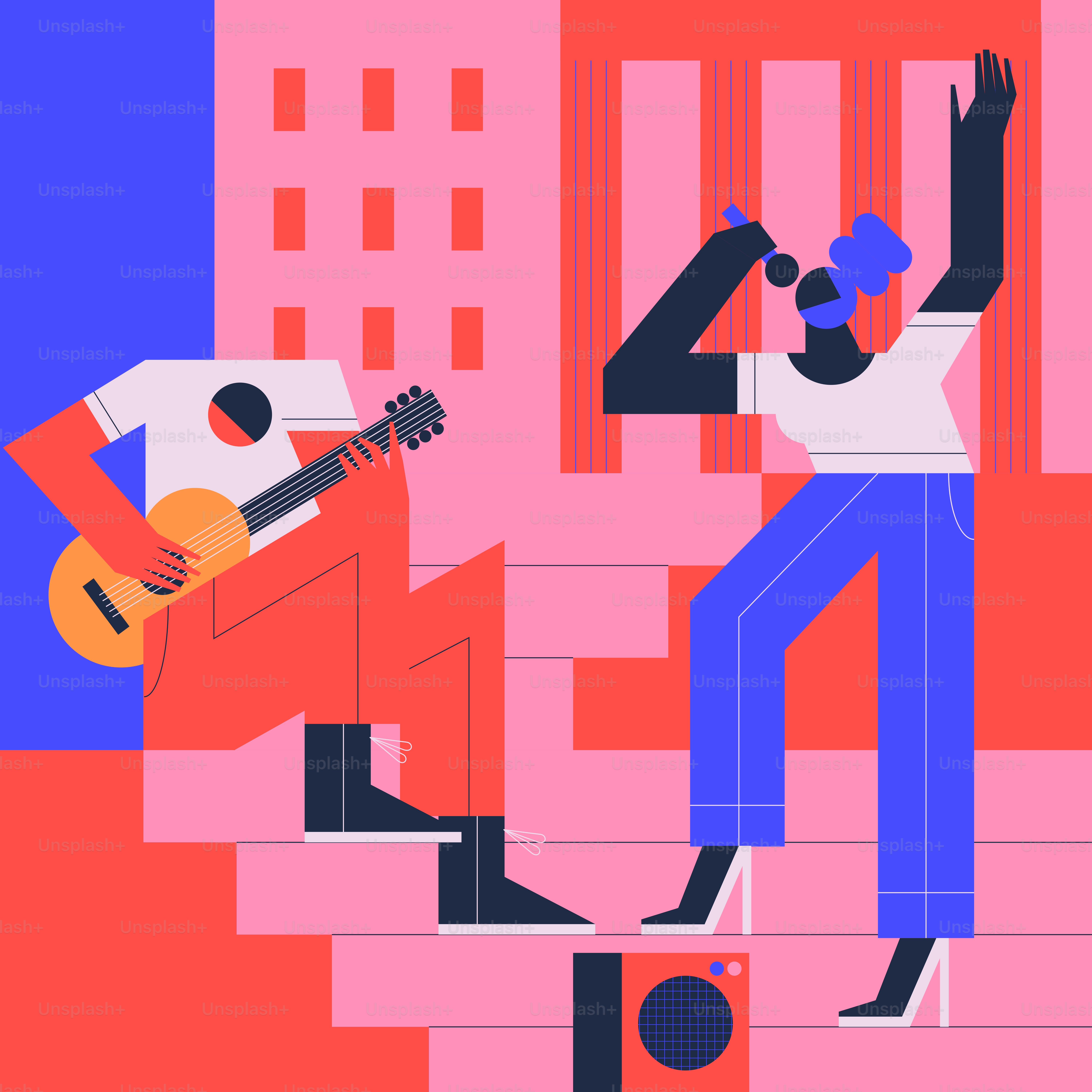 Un homme jouant de la guitare en haut des escaliers