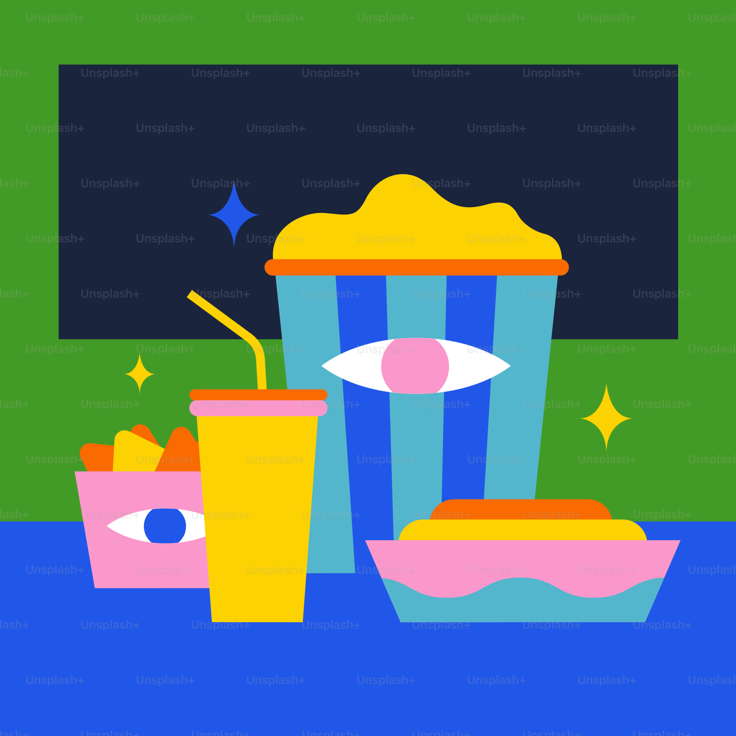 테이블 위의 음식과 음료 사진