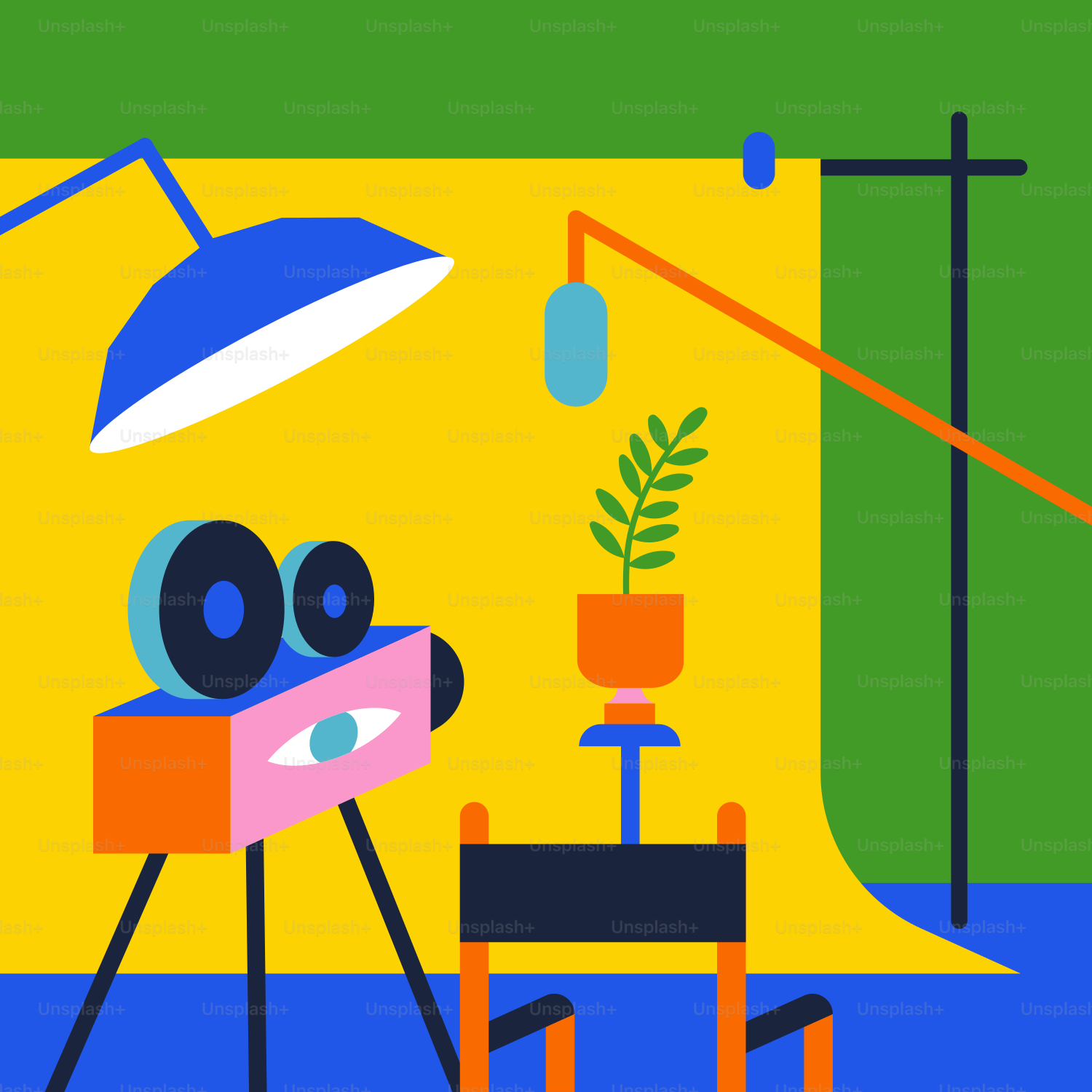 A room with a chair and a lamp