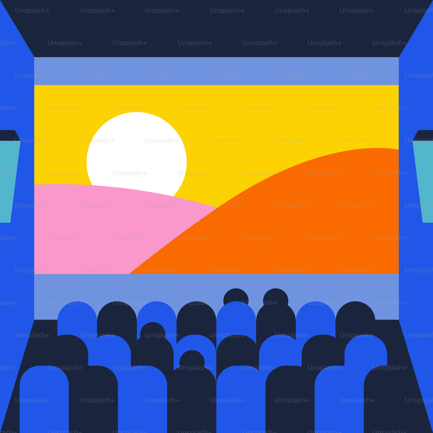 배경에 노을이 비친 영화 스크린