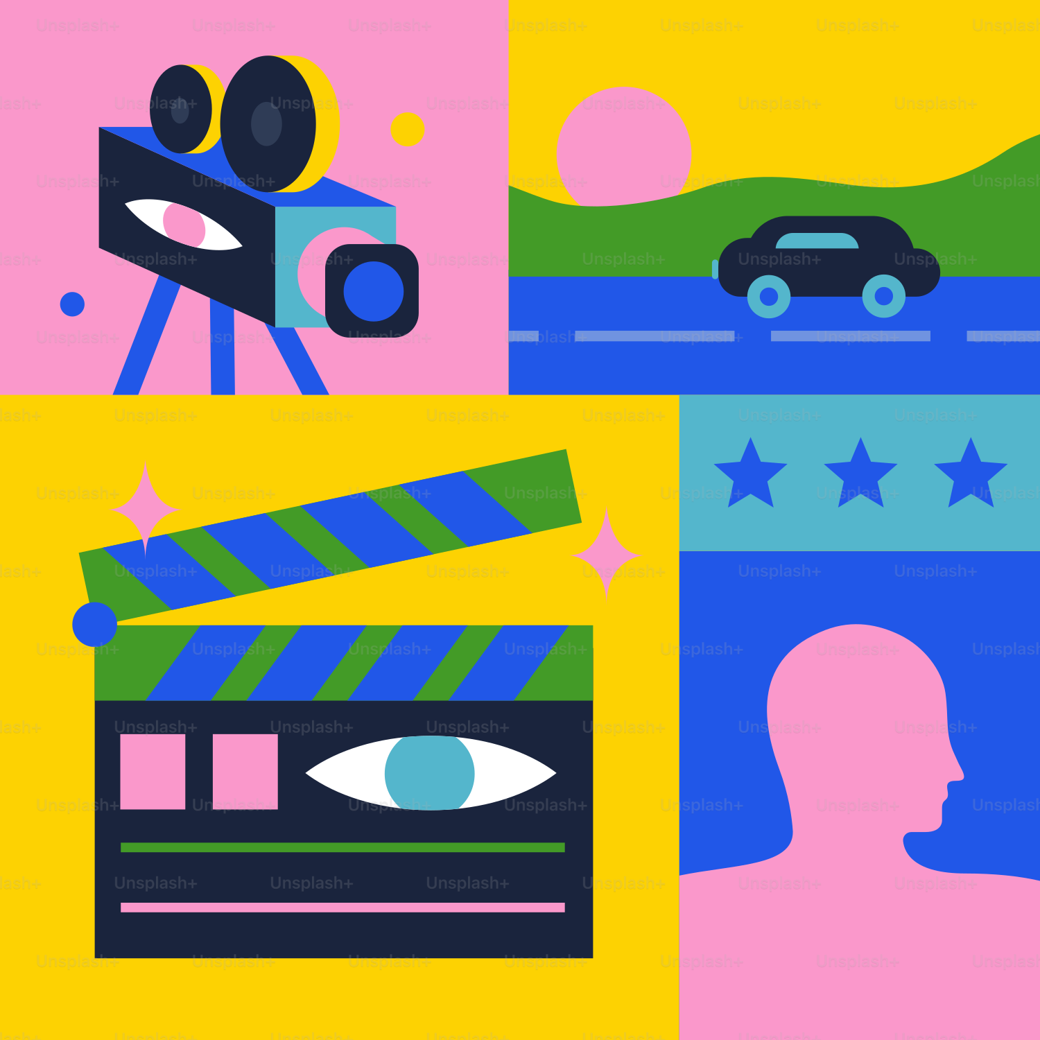 Une affiche de film avec un appareil photo et une voiture