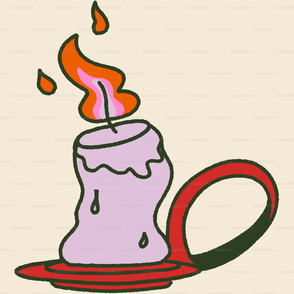 A drawing of a candle with a red ring around it