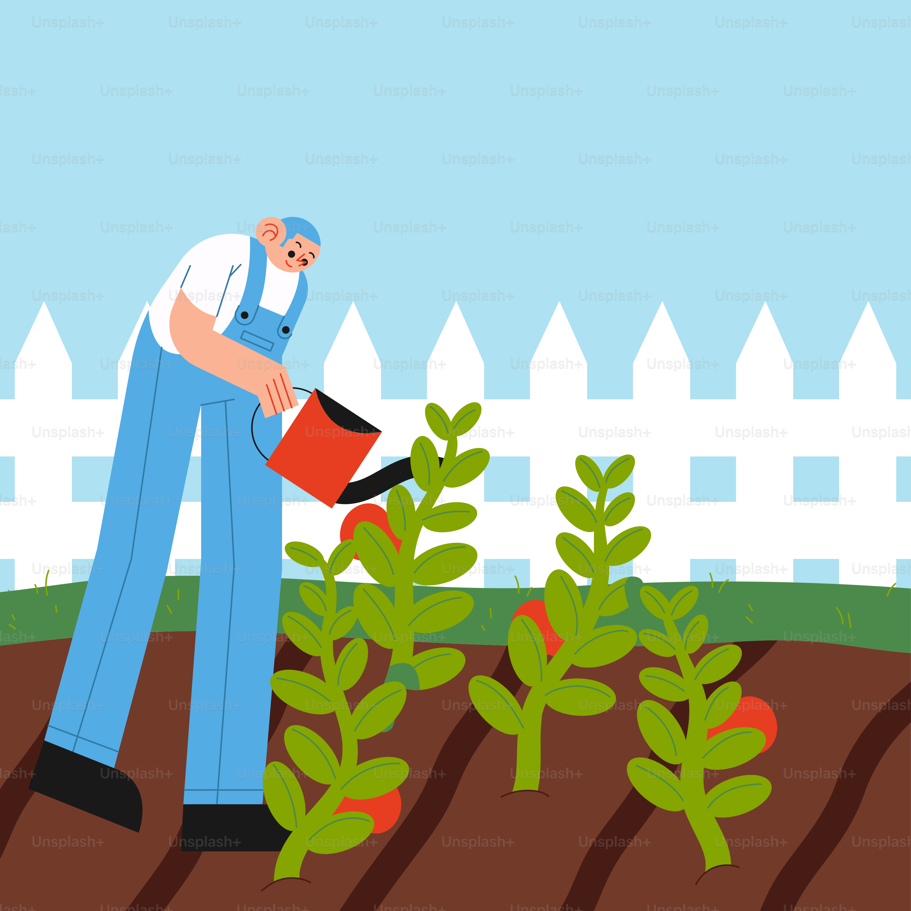 Un homme arrose son jardin avec un arrosoir