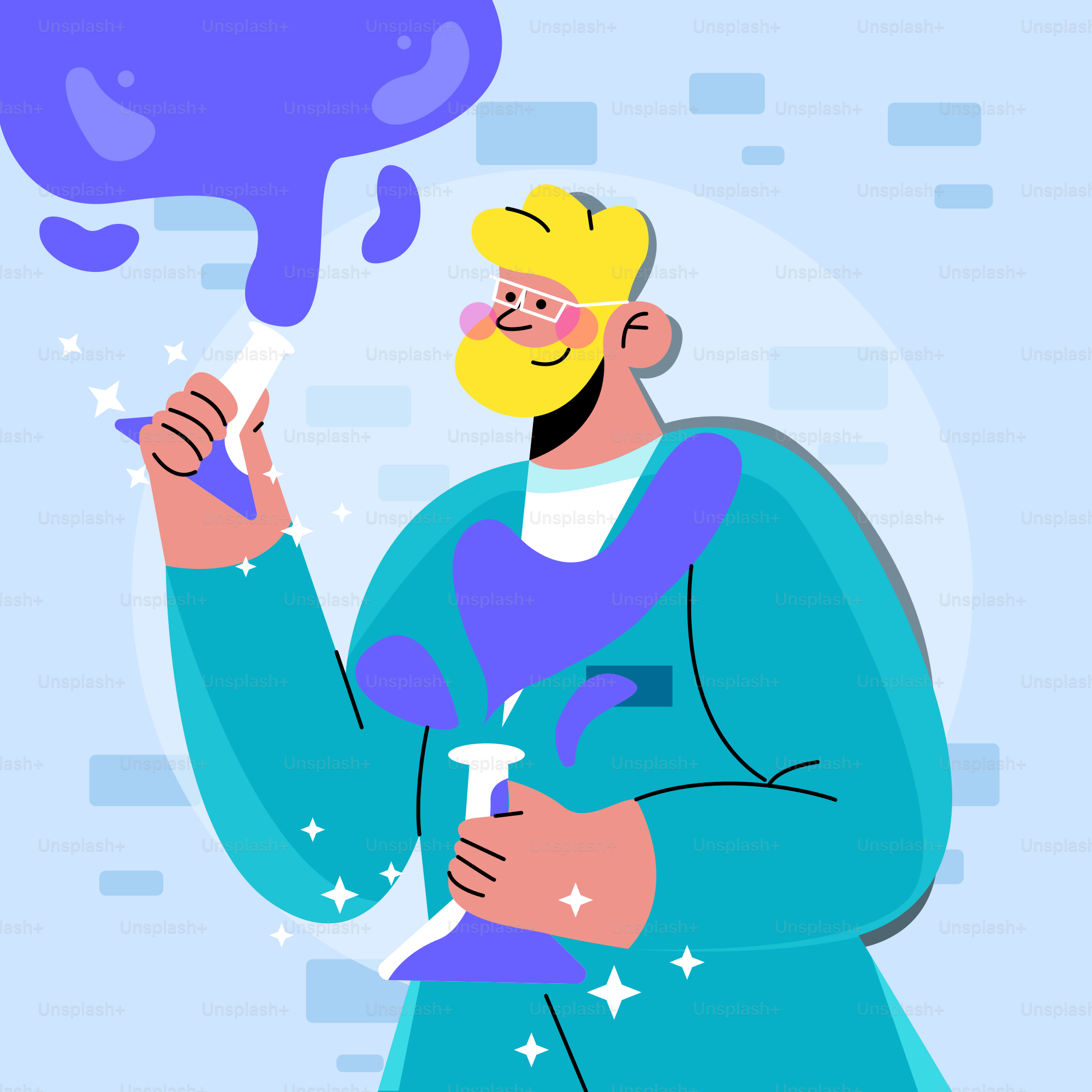 A man in a blue coat is holding a spray bottle