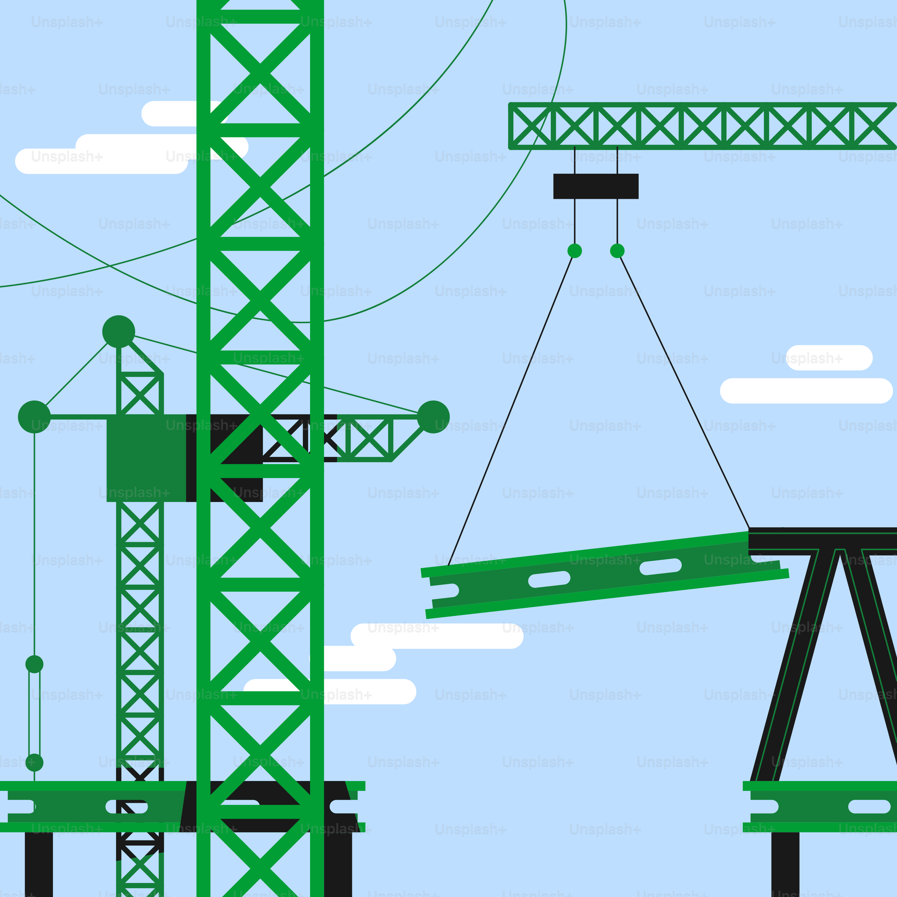 A group of green cranes standing next to each other