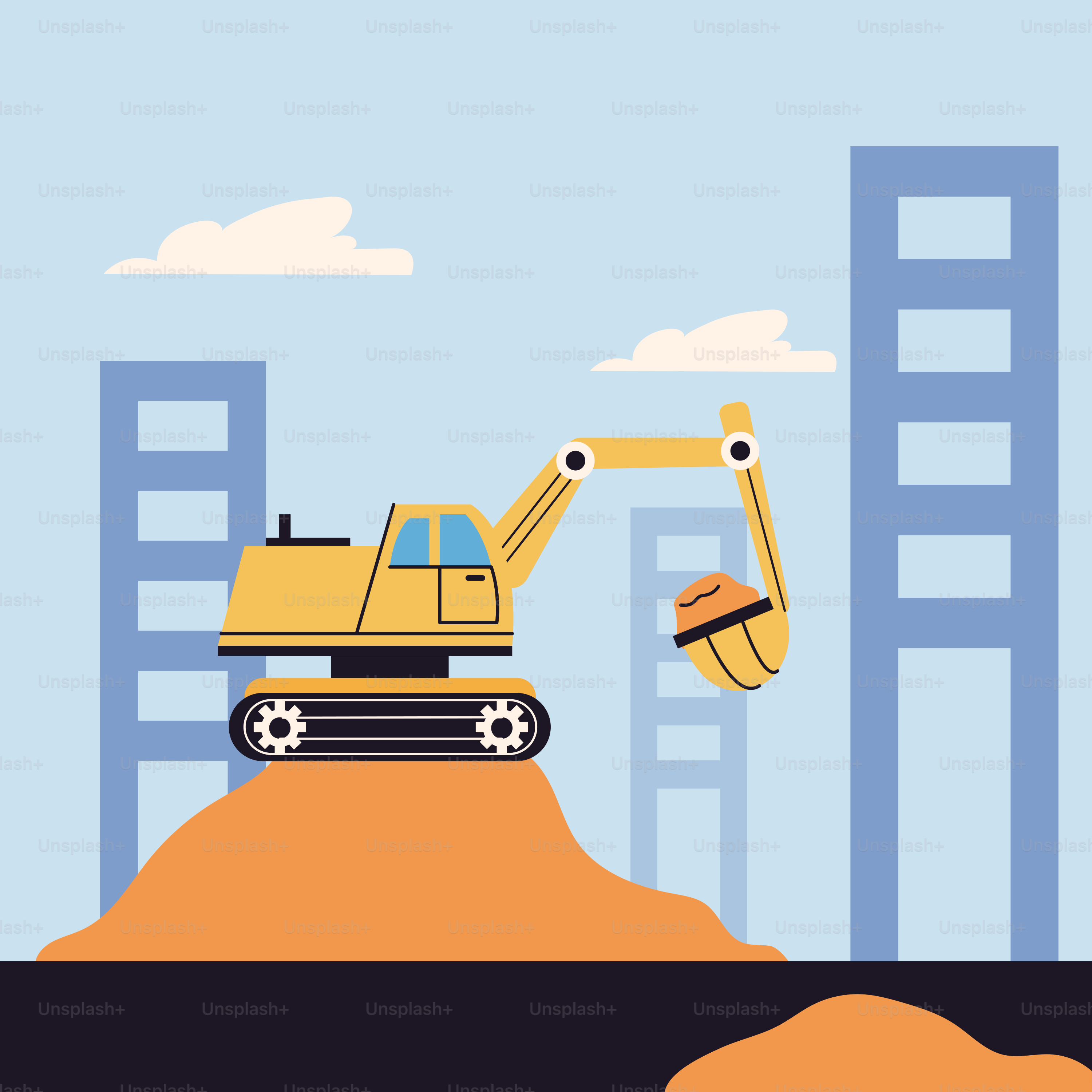 Una obra con una excavadora y un edificio al fondo