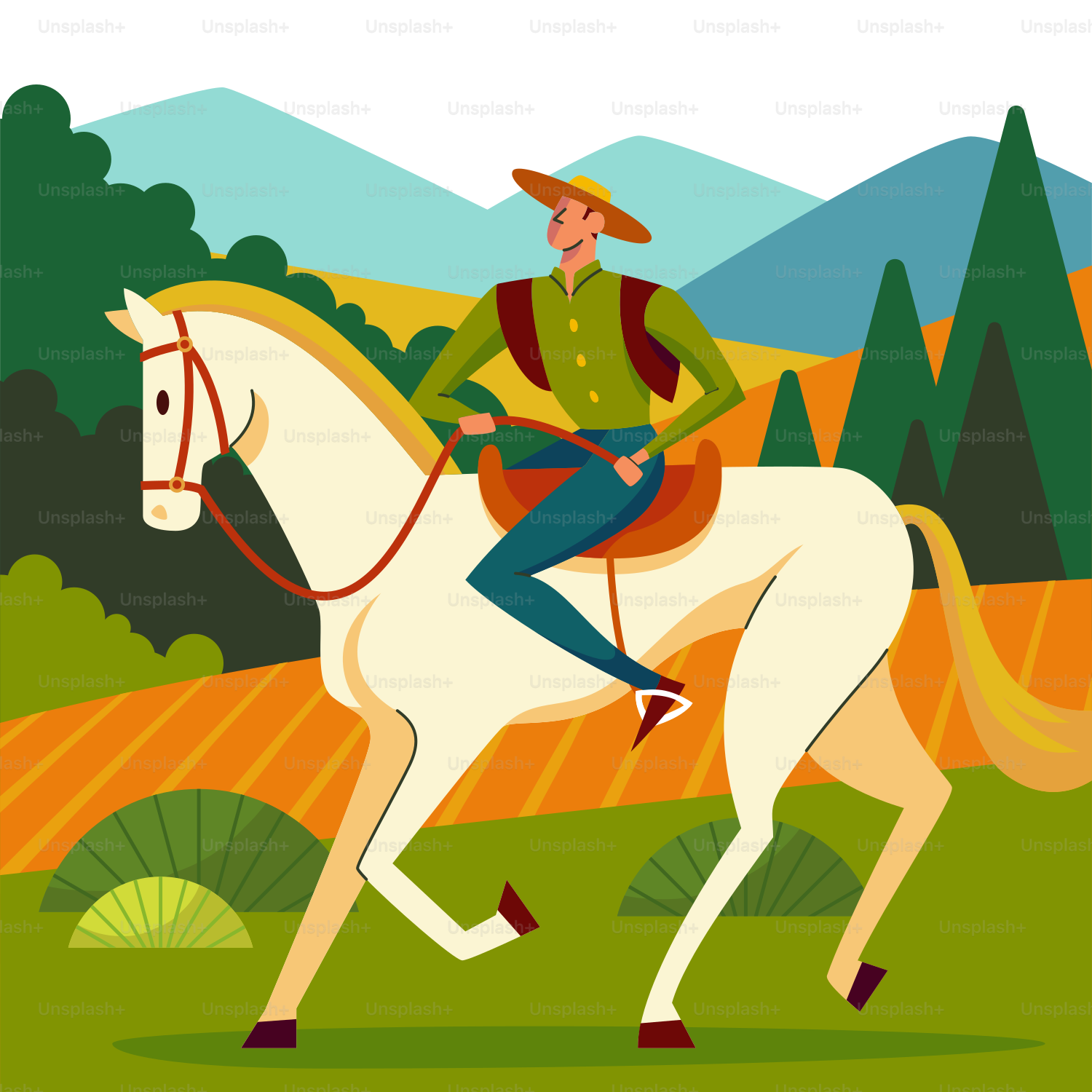 Ein Mann, der auf dem Rücken eines weißen Pferdes reitet