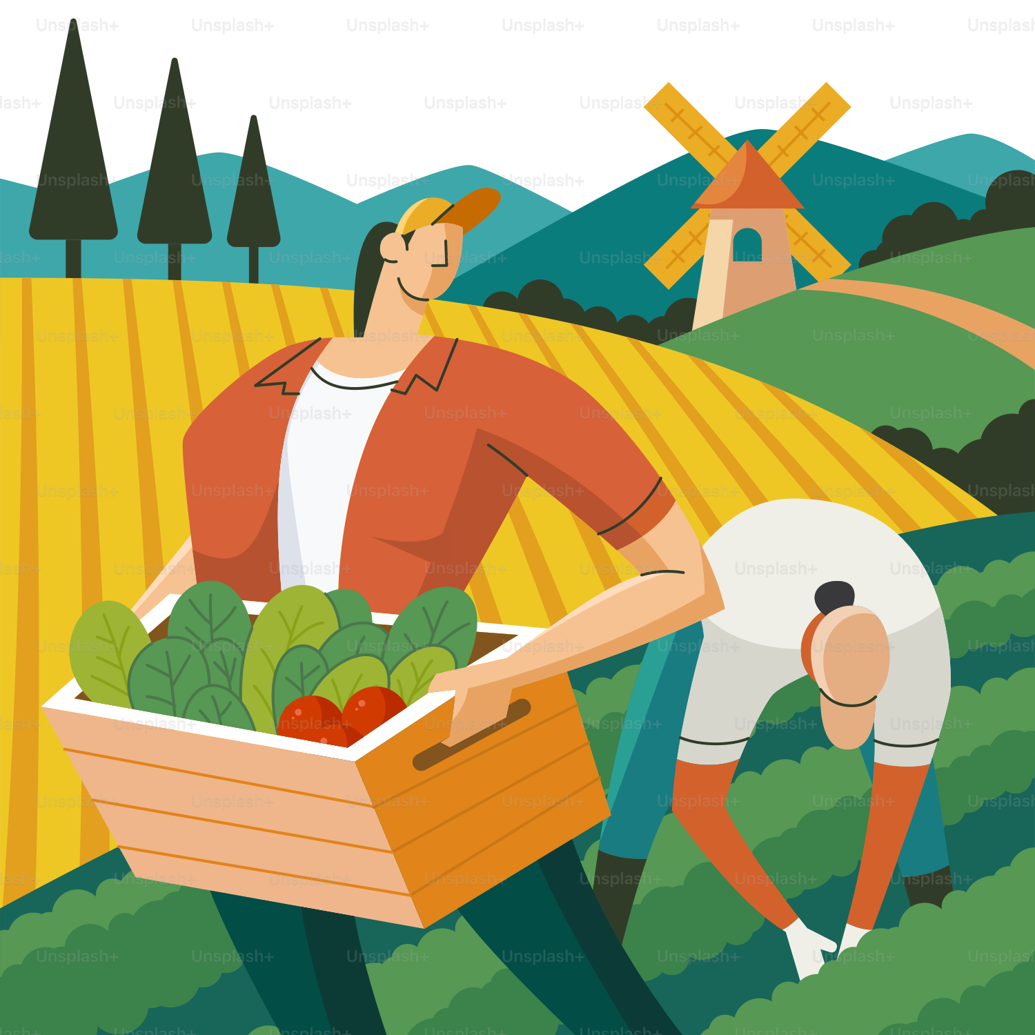 Ein Mann trägt eine Kiste voller Gemüse