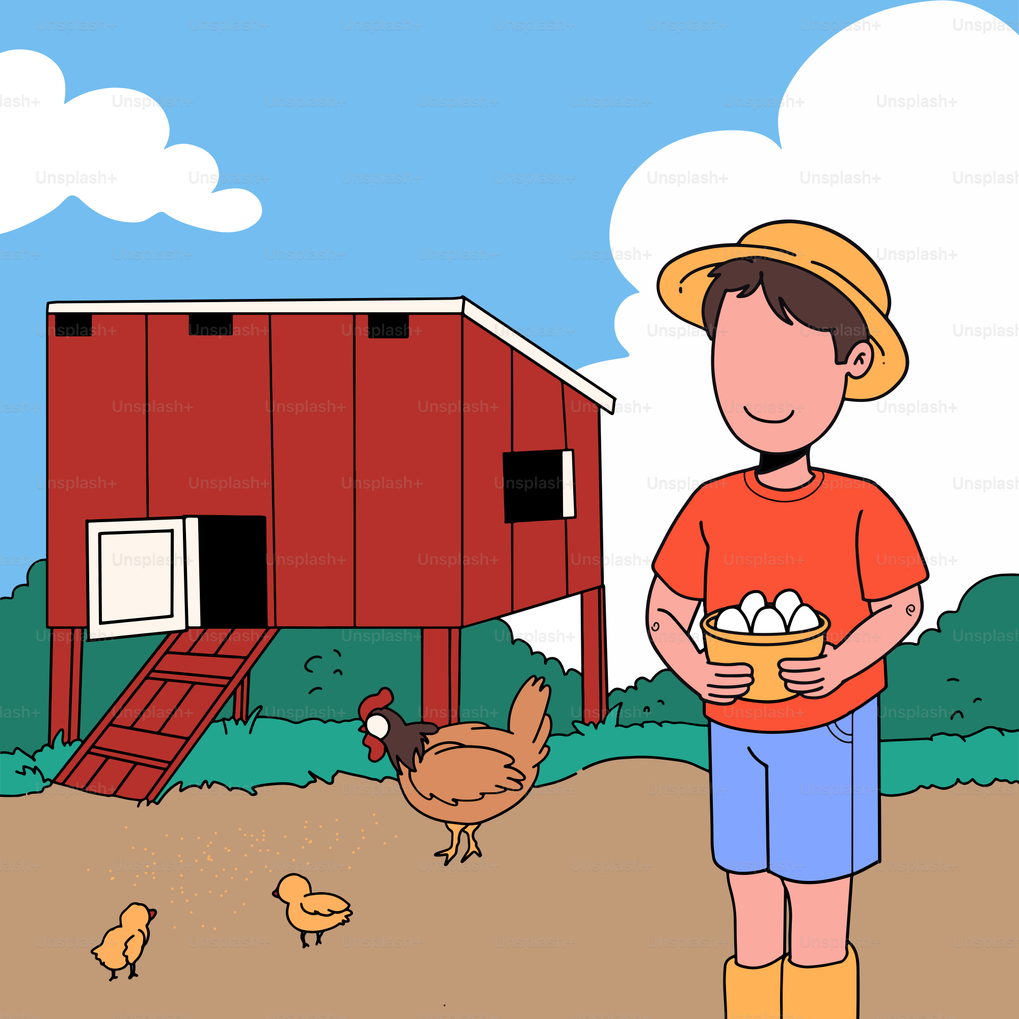 A man holding a bowl of eggs in front of a chicken coop