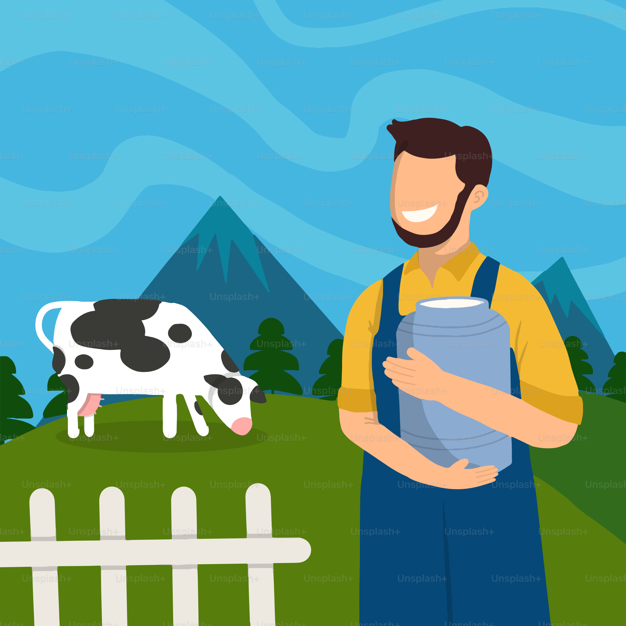 A man standing in front of a fence holding a can of milk