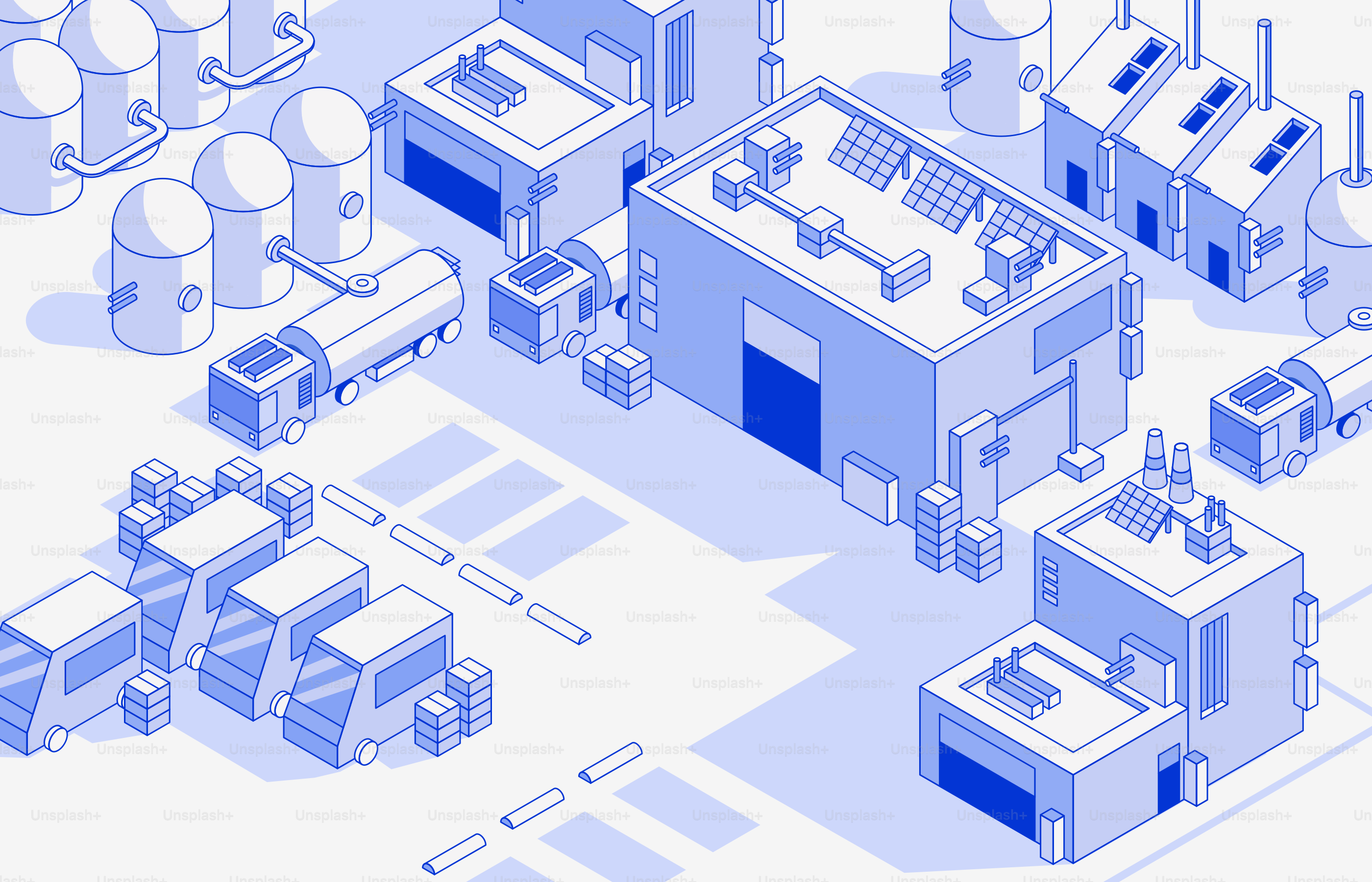 青と白の工場のイラスト