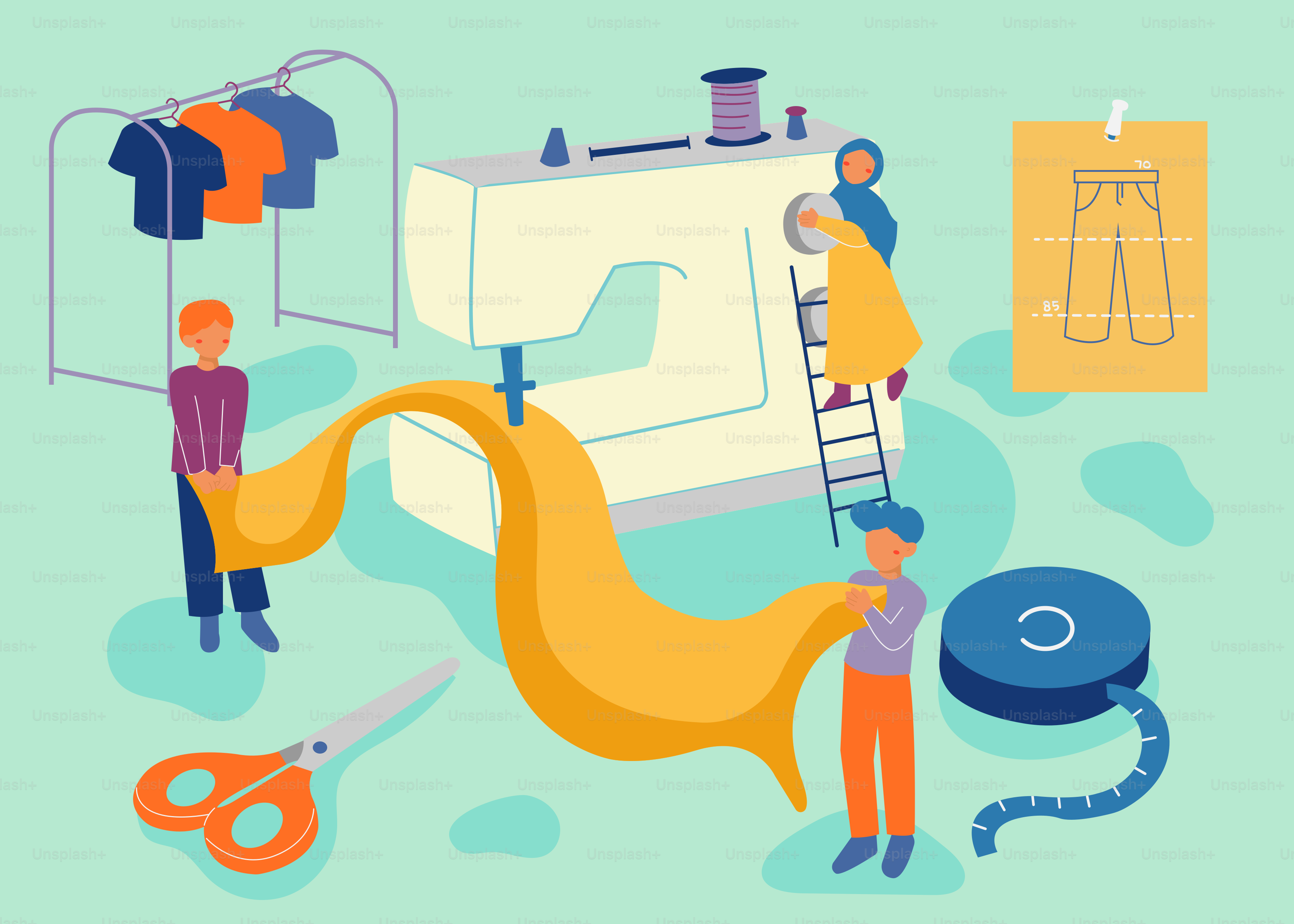 A group of people standing around a sewing machine