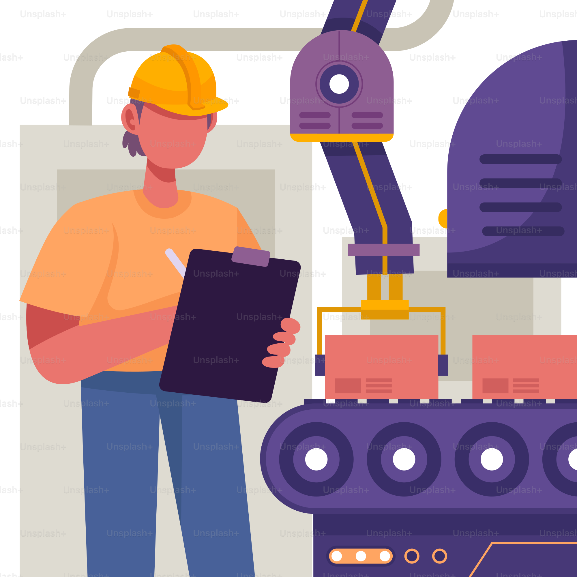 A man standing next to a machine with a clipboard