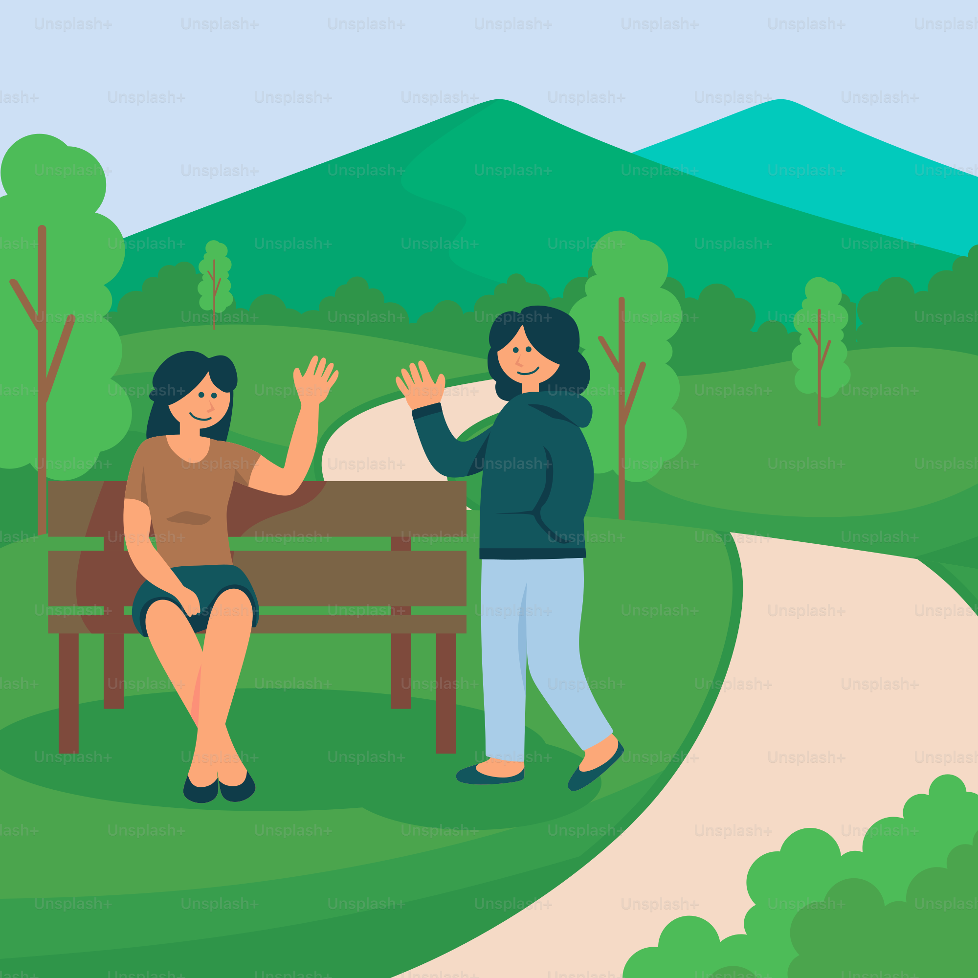 Two people sitting on a bench in a park