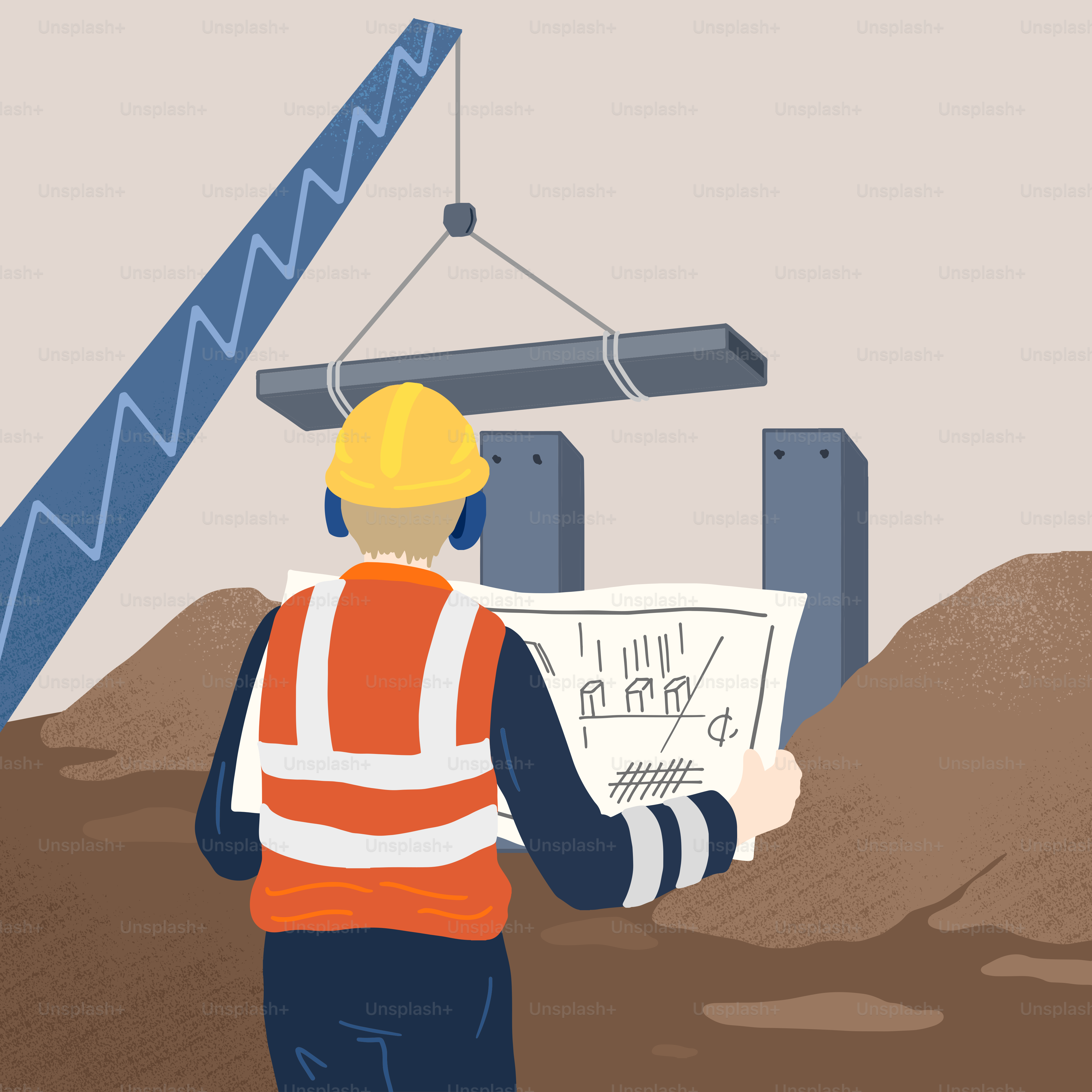 Un homme tenant un morceau de papier devant une grue