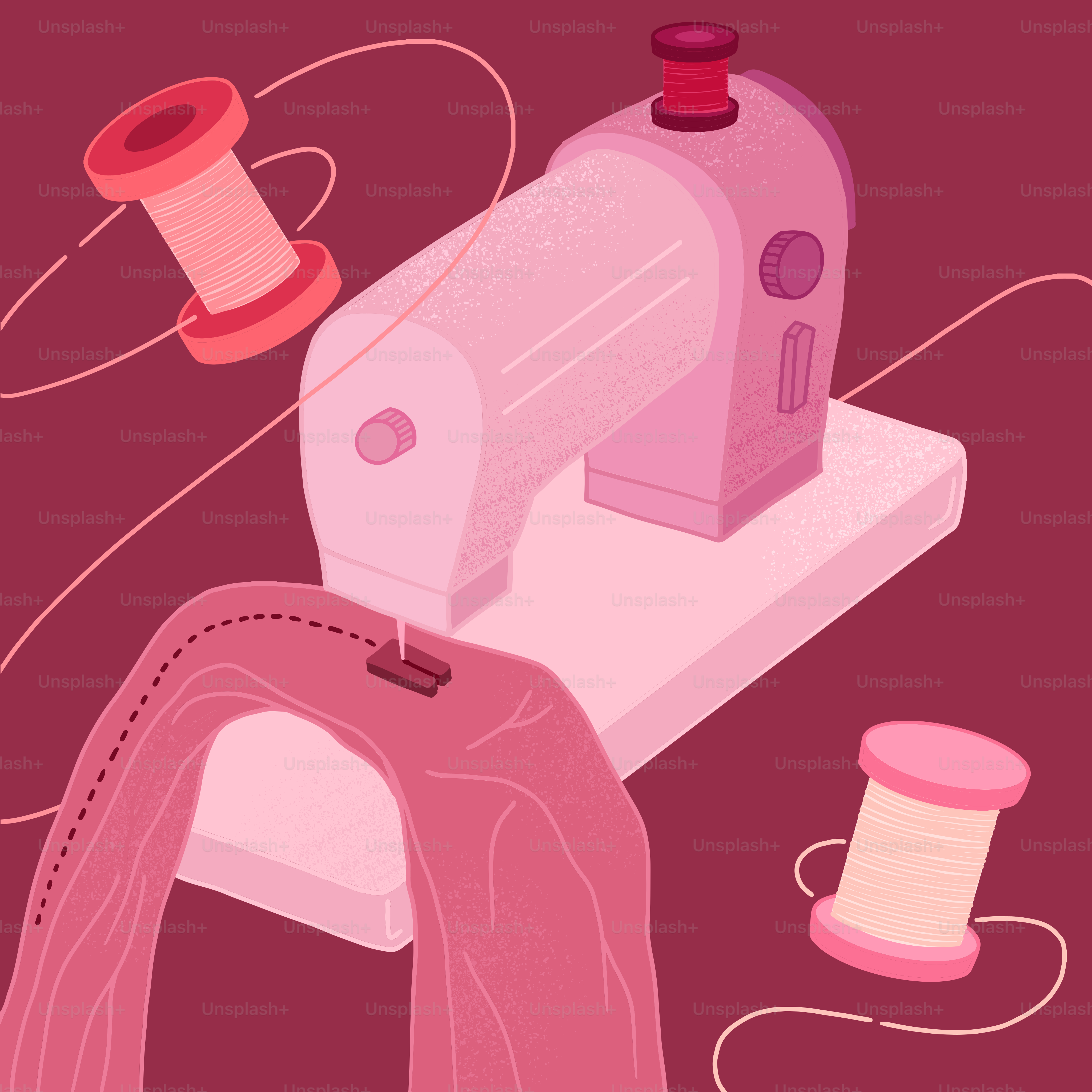 A sewing machine with a spool of thread and a spool of thread