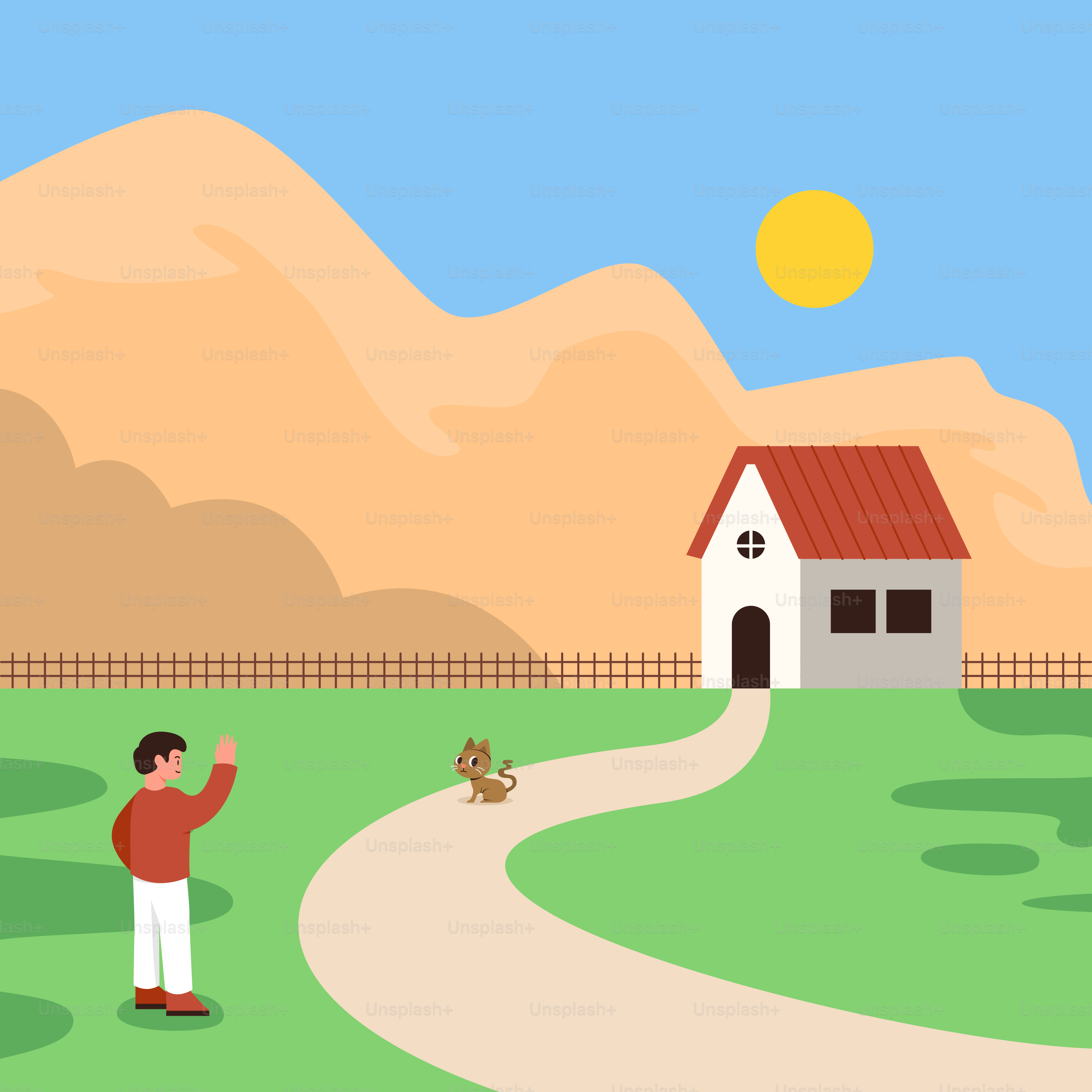 Ein Mann, der auf einem Feld neben einem Haus steht