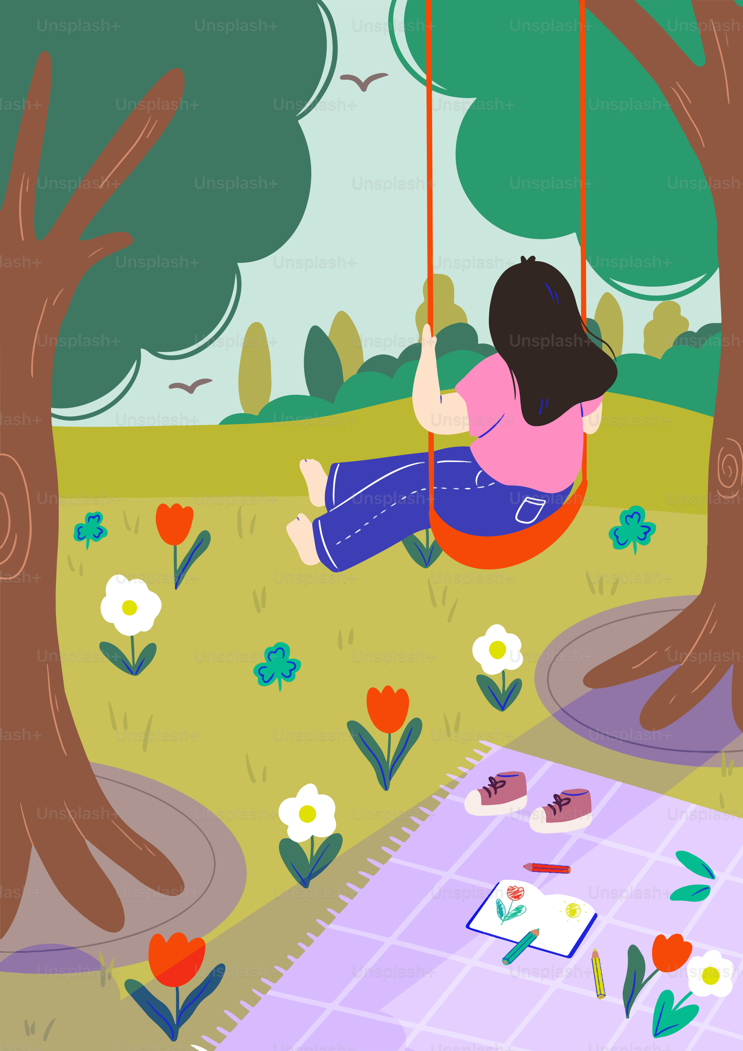A woman sitting on a swing in a park