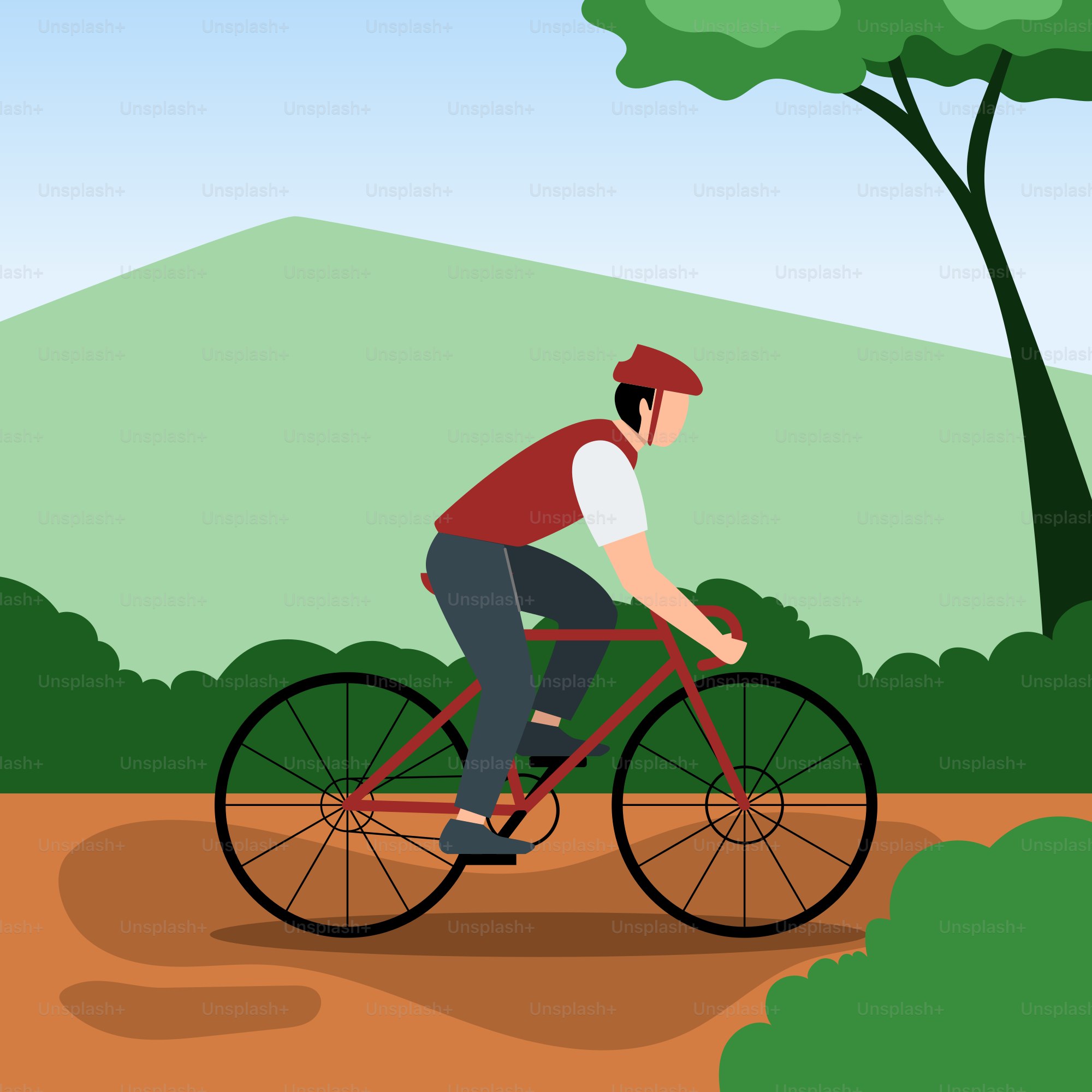 A man riding a bike down a dirt road