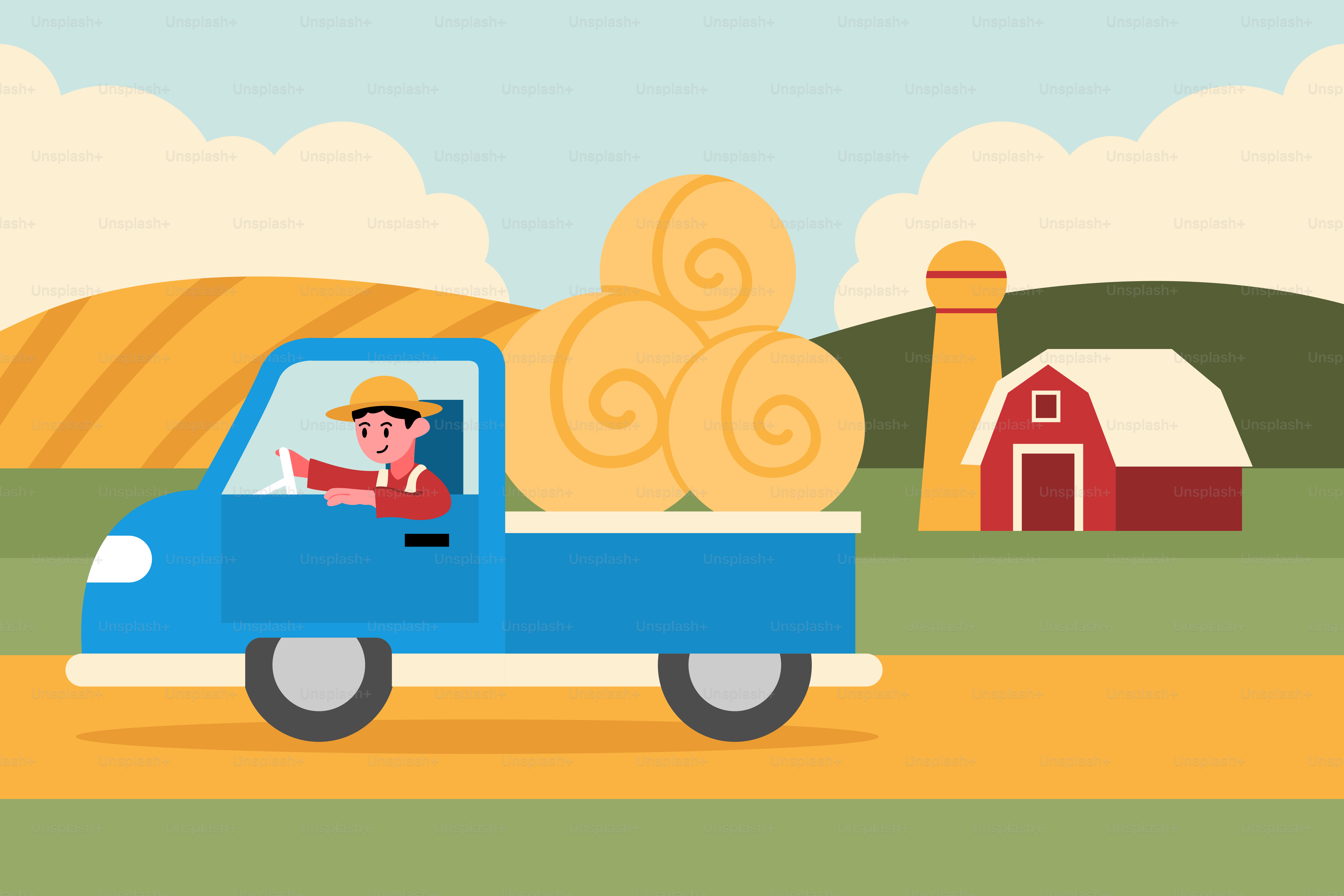 Ein blauer Lastwagen, der eine Landstraße entlangfährt