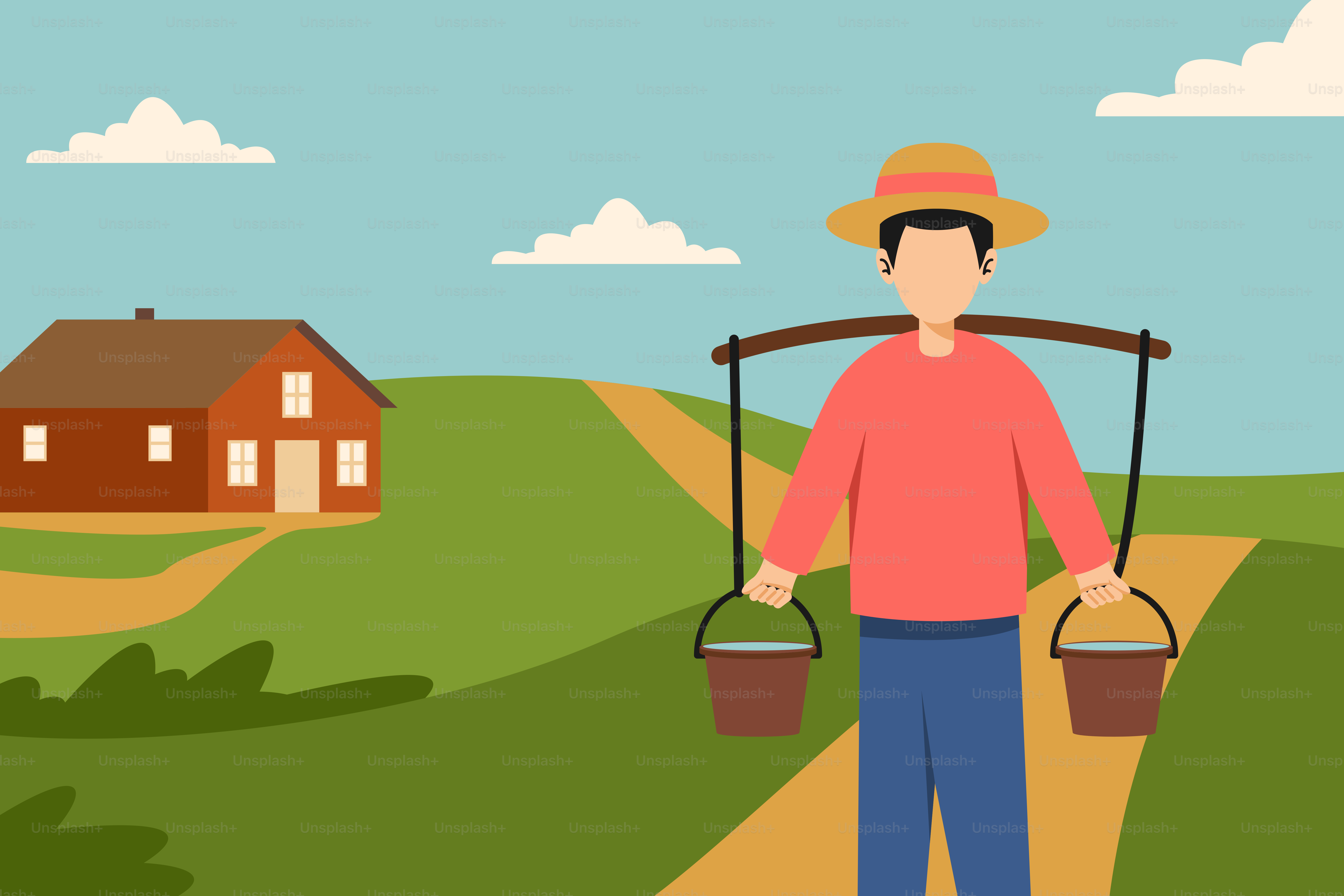 Un hombre sosteniendo dos cubos en un camino de tierra vector – Imagen de  Hogar en Unsplash, image size:3000x2000
