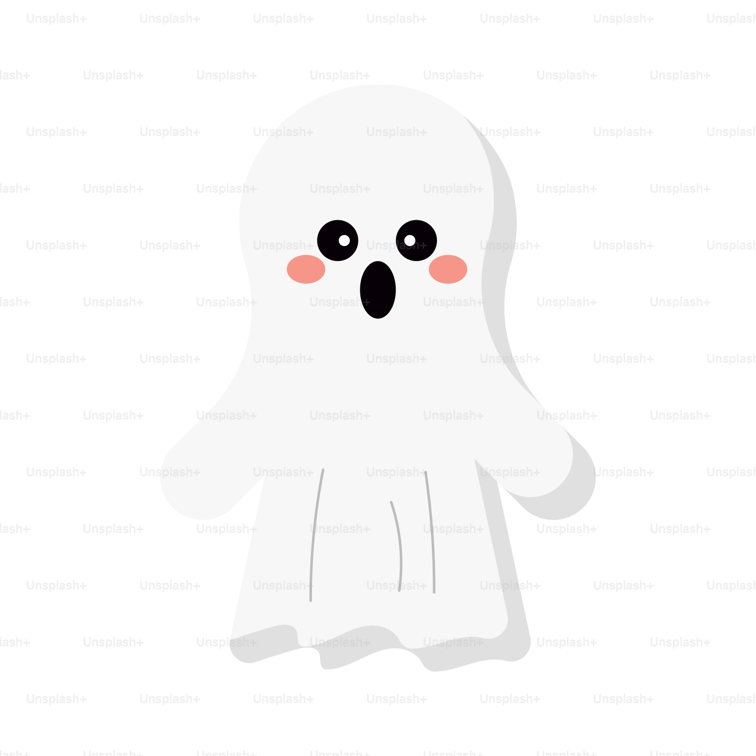 A white ghost with a black nose and eyes