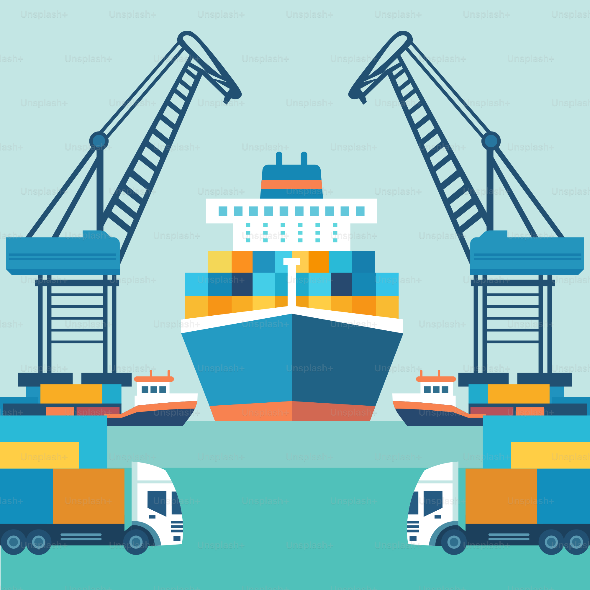 A truck driving past a large cargo ship