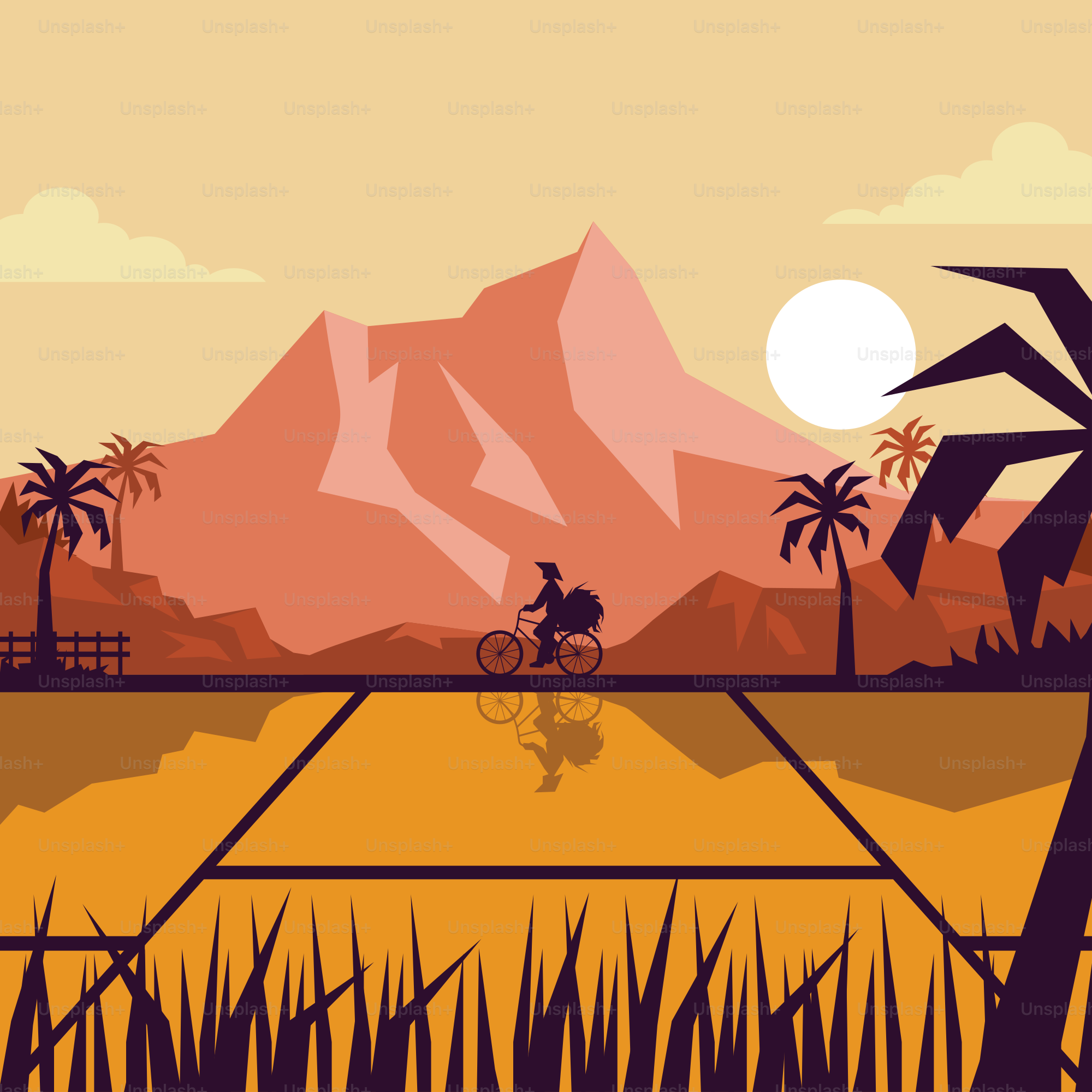 Un uomo che girebbe in bicicletta lungo un fiume accanto a una foresta