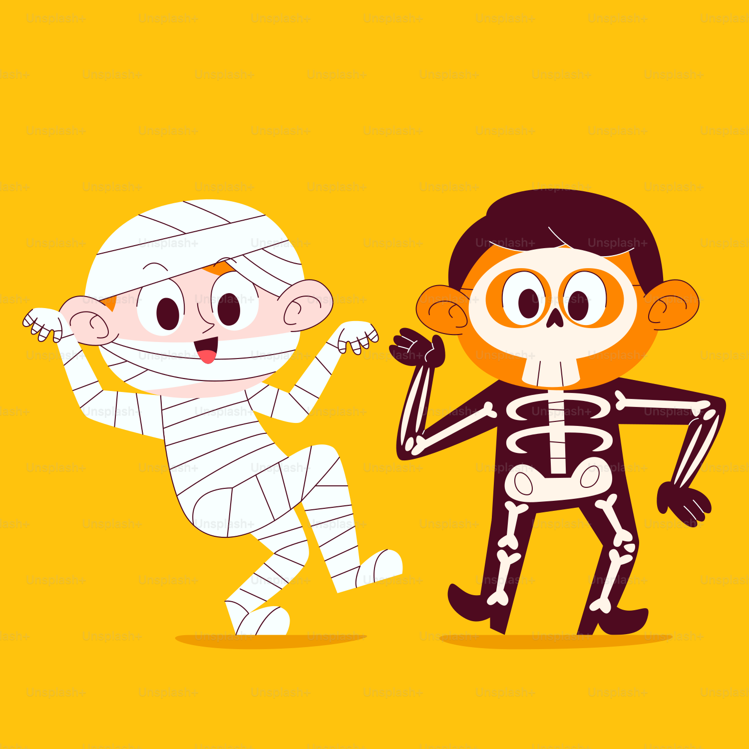 Um par de personagens de banda desenhada que estão ao lado de cada um