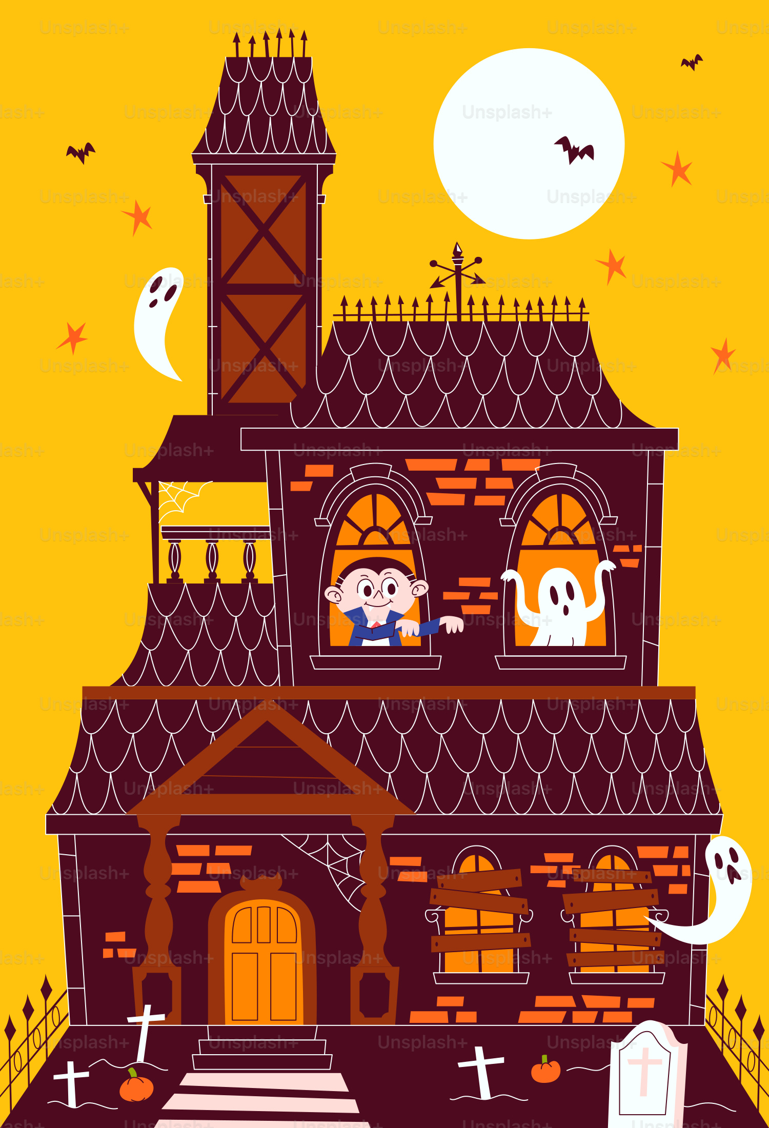 A halloween house with a ghost and a ghost on it