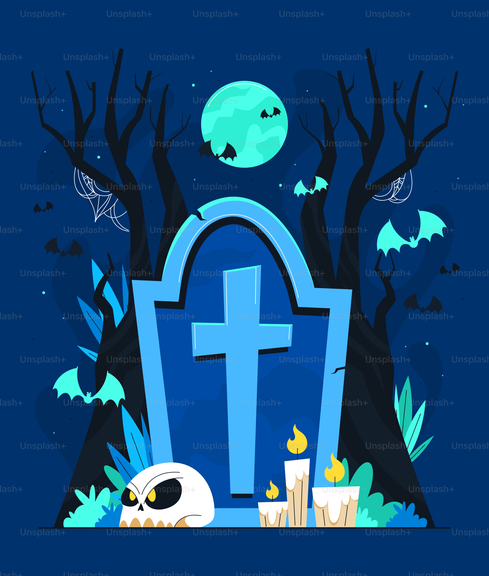 Uma lápide azul com uma cruz