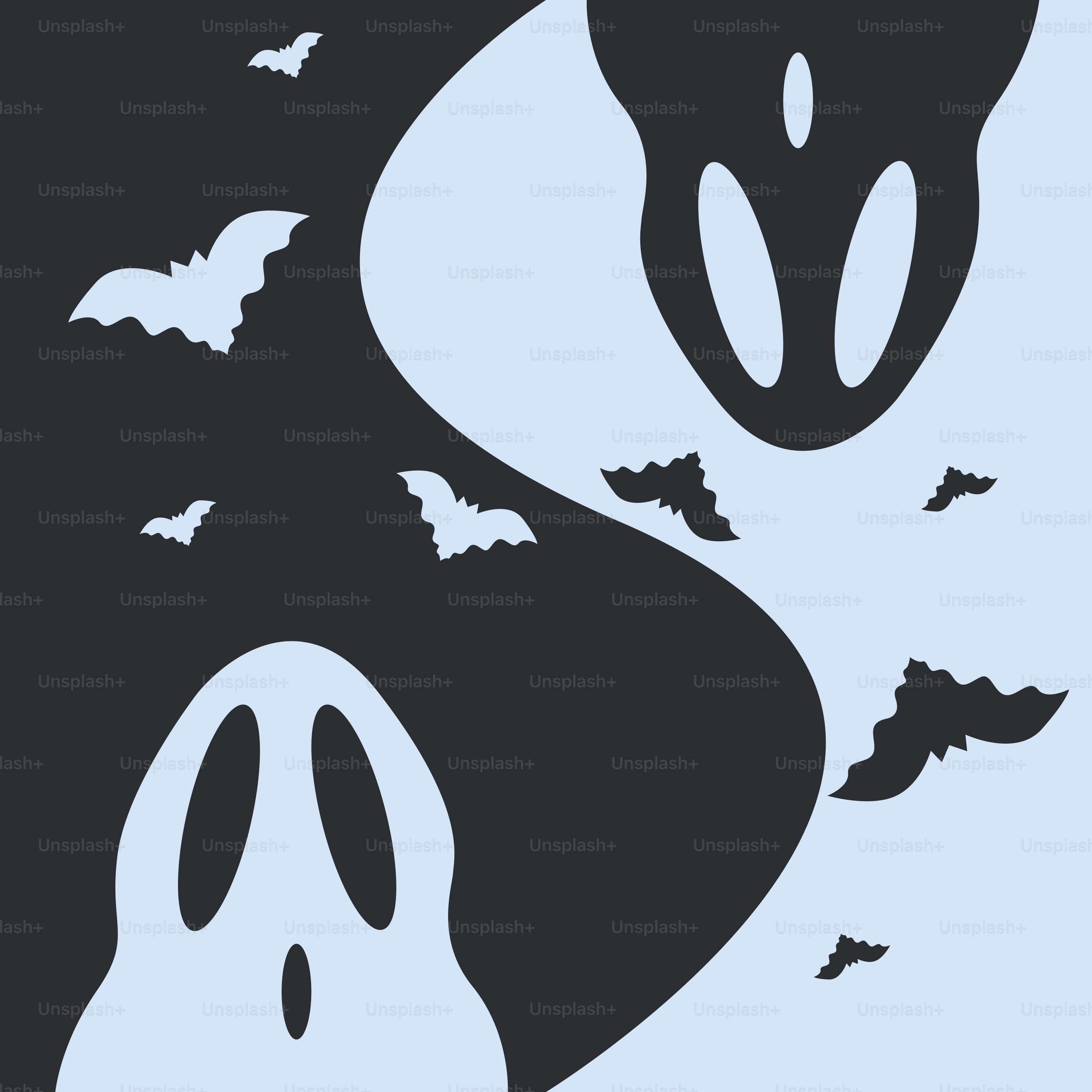 Une photo en noir et blanc d’un fantôme et de chauves-souris