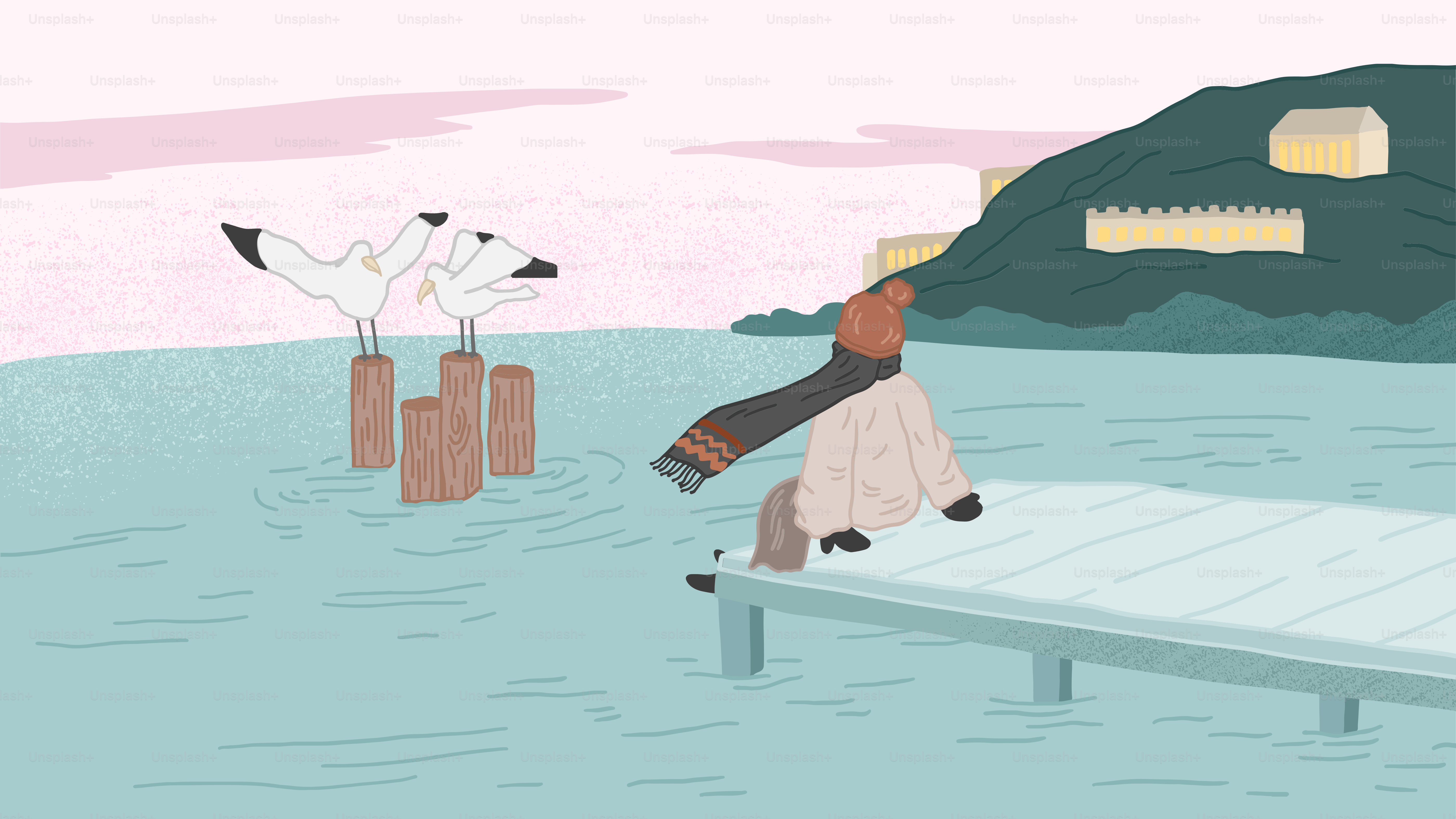 A person sitting on a bench in the water