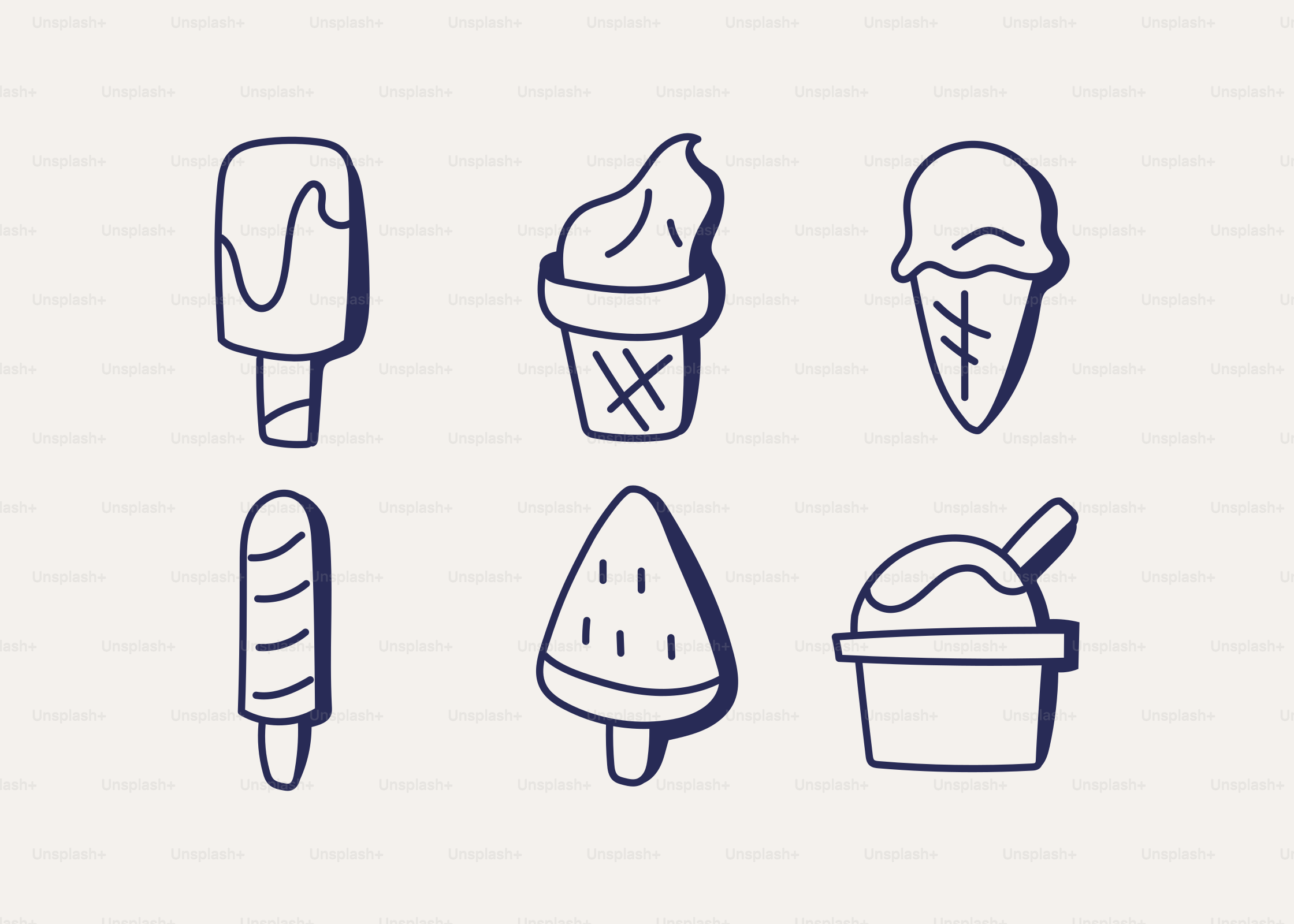 さまざまな種類のアイスクリームの線画