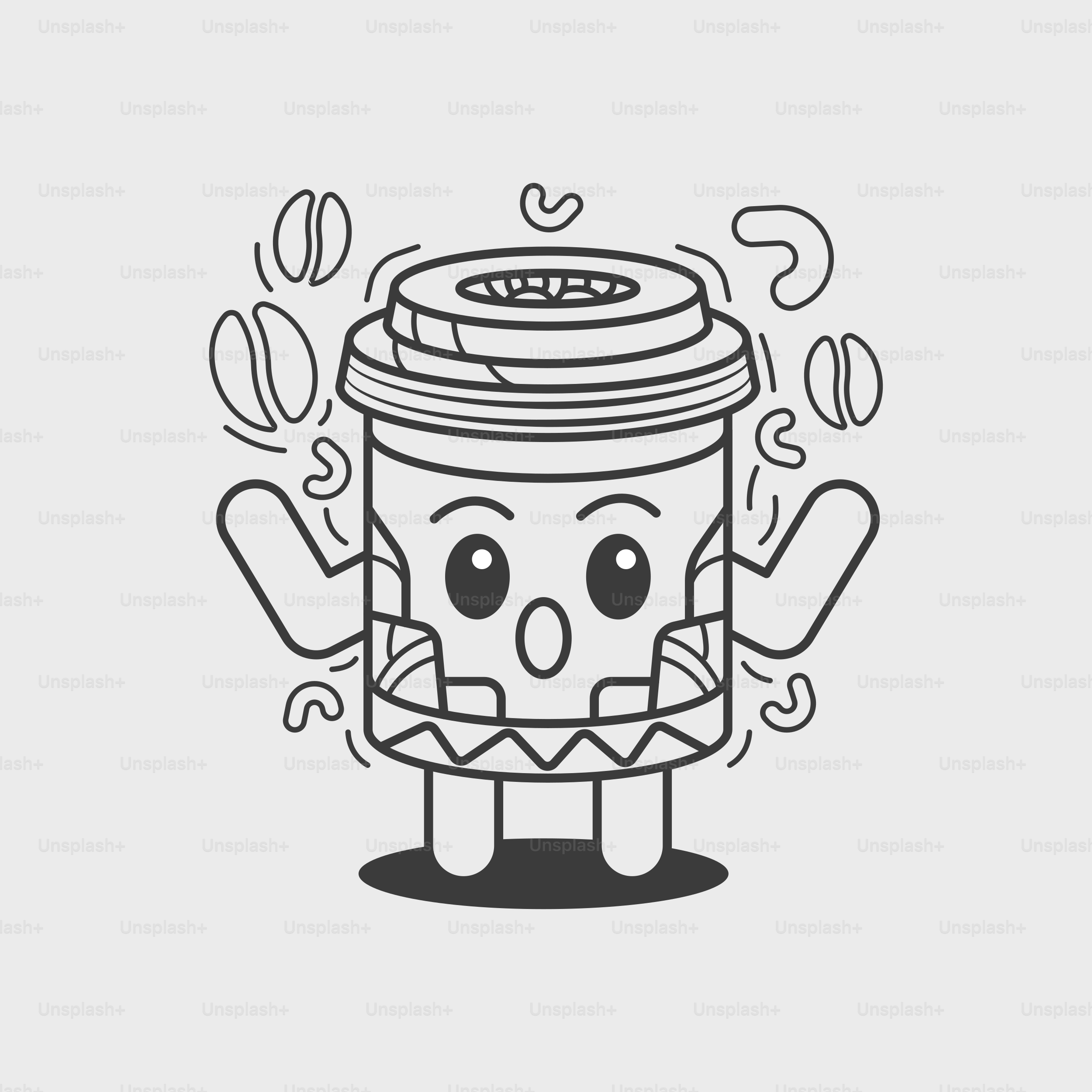 A cup of coffee with a face drawn on it