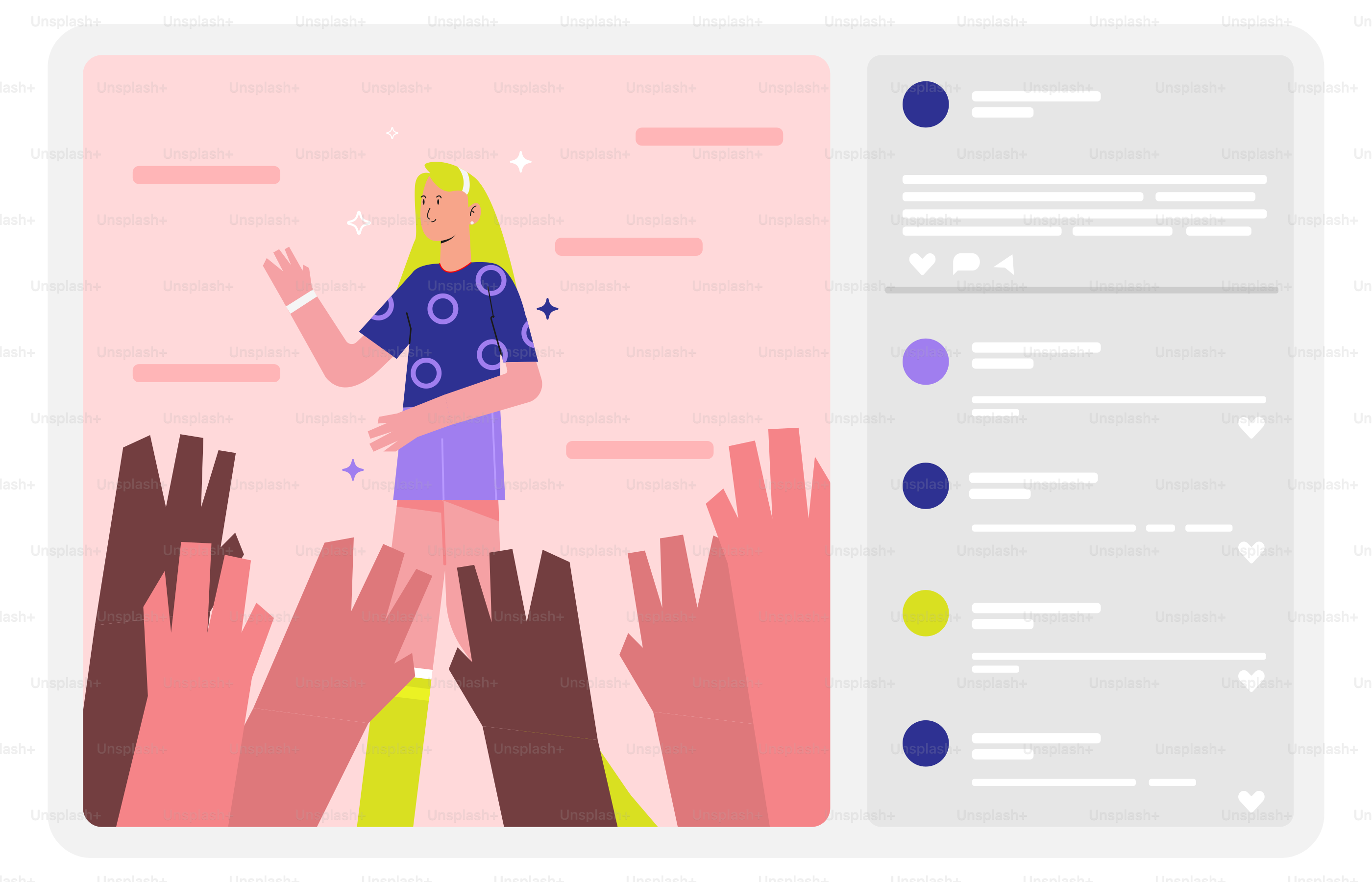 A woman standing in front of a crowd of hands