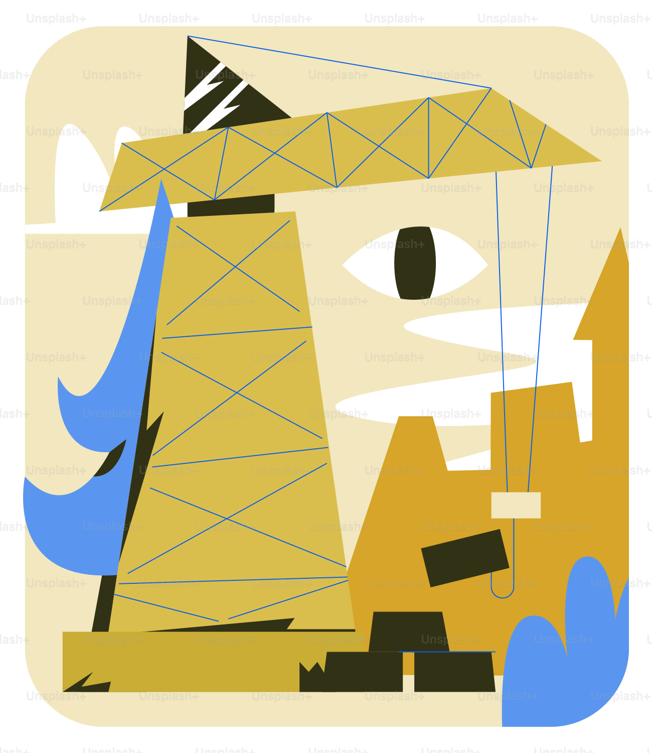 Un dibujo de una torre con un pájaro en la cima