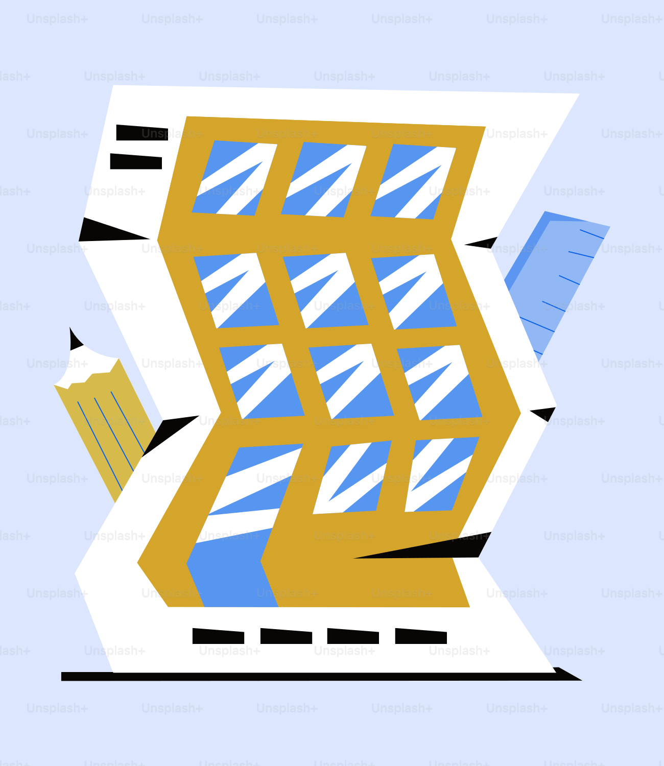 A blue and white background with a yellow and white pattern