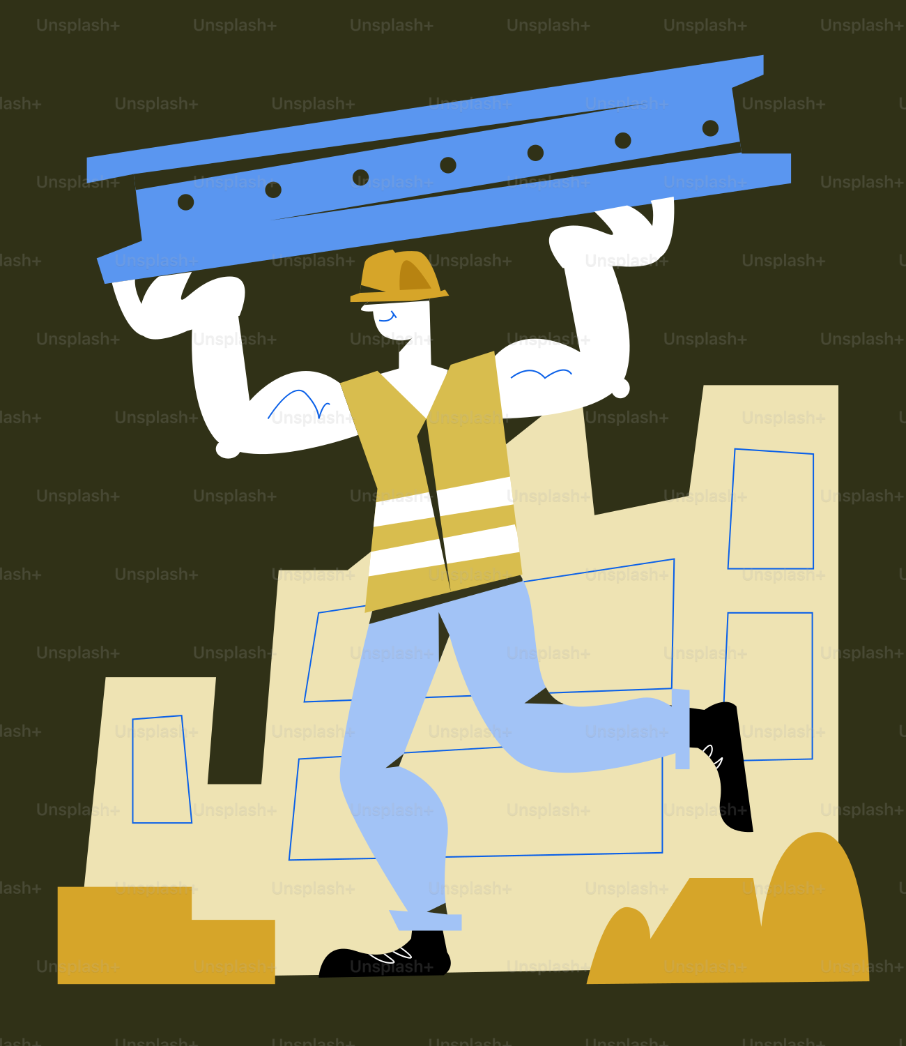 A man carrying a large piece of wood on his back