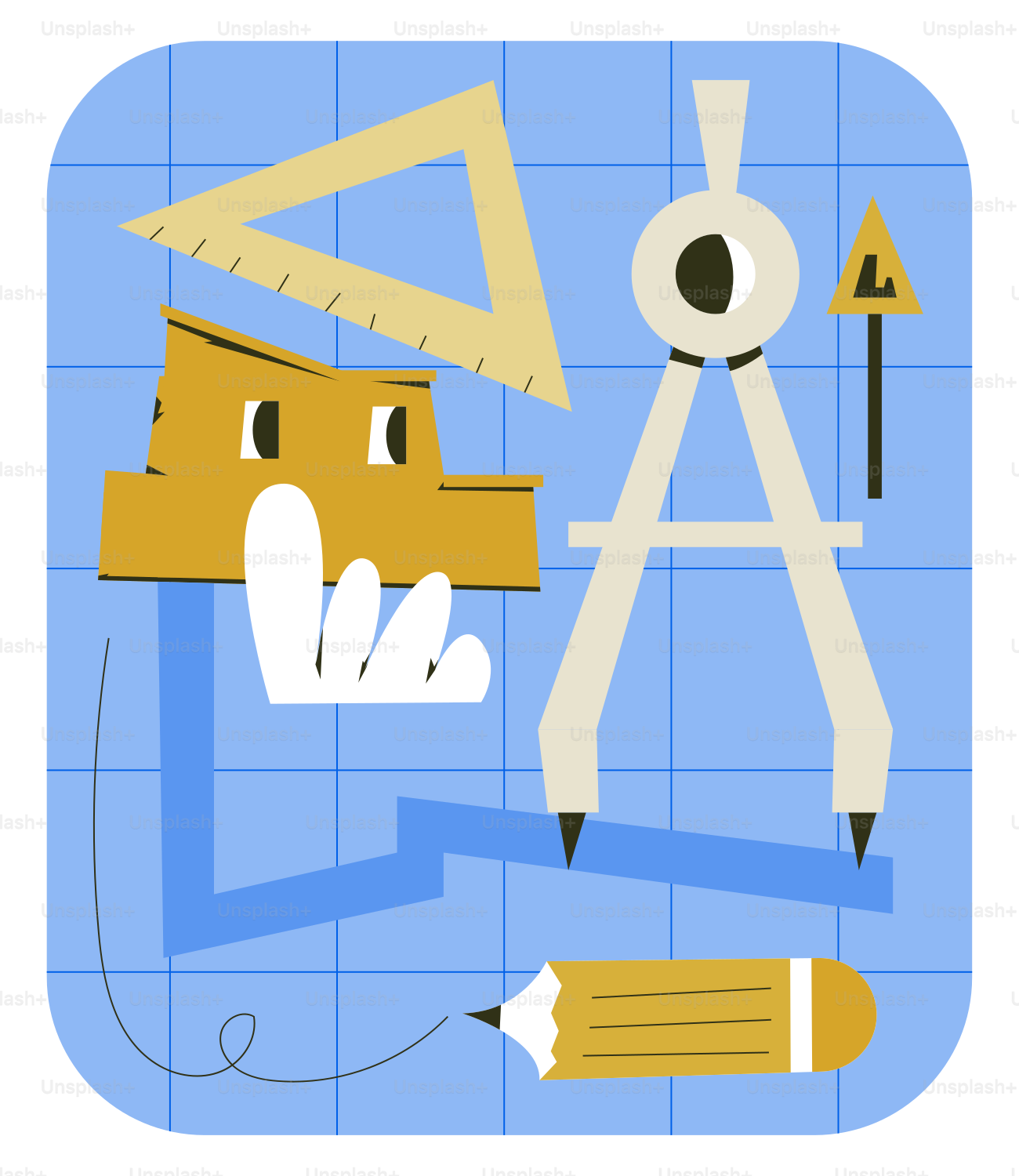 A drawing of a pair of scissors, a ruler, and a pencil vector ...