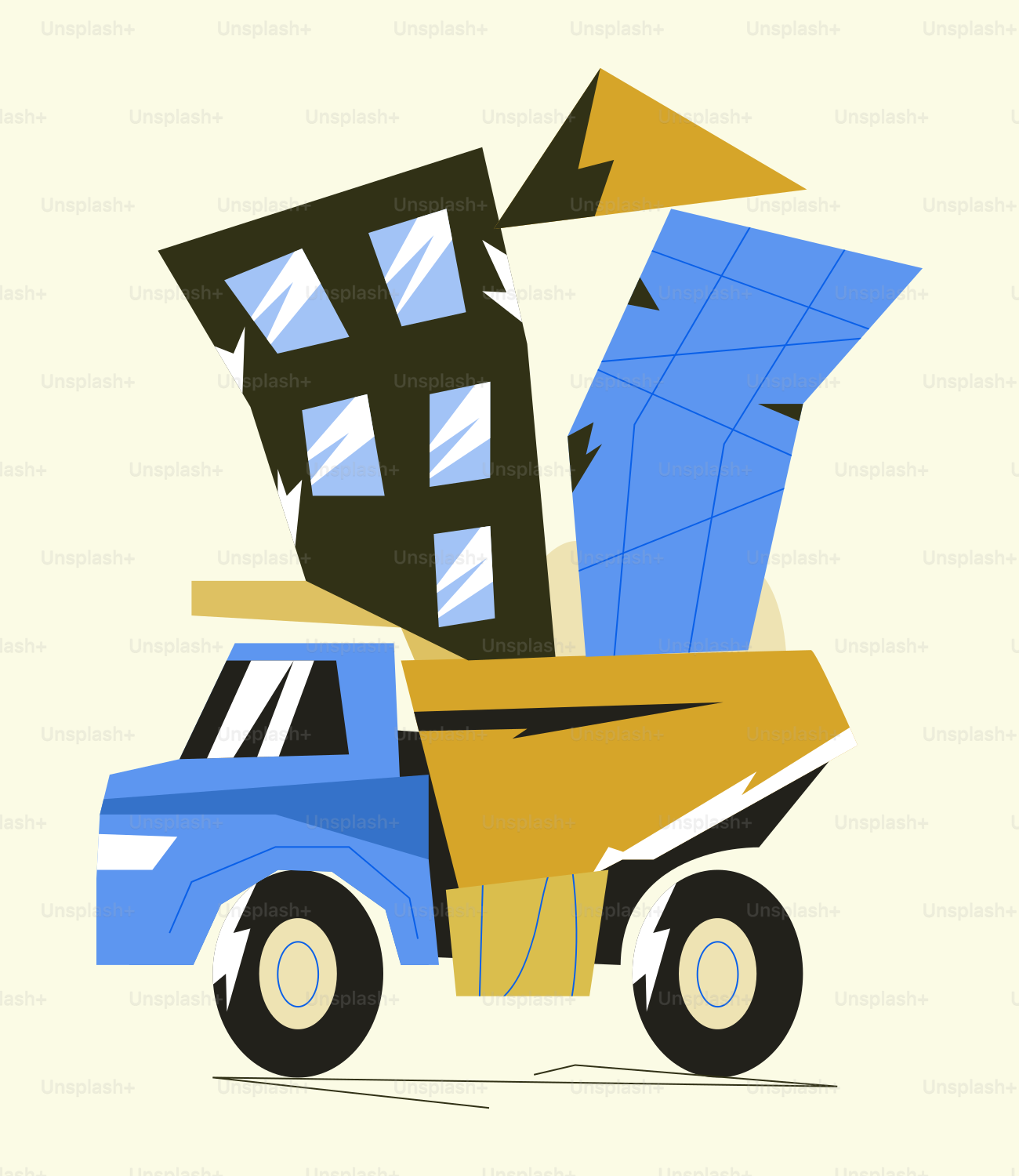 A blue truck with a bunch of boxes on top of it