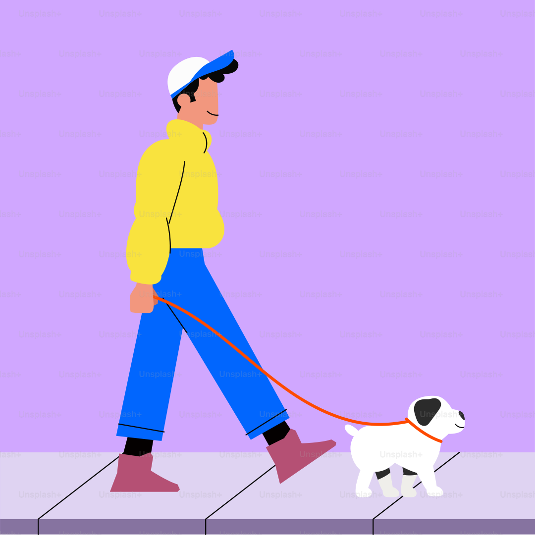 A man walking a dog on a leash
