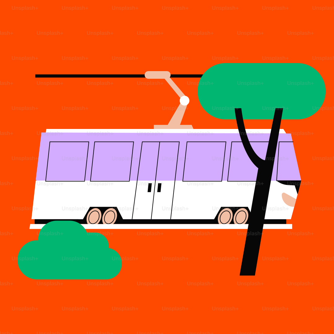 Ein weißer Bus, der eine Straße neben einem Baum entlangfährt