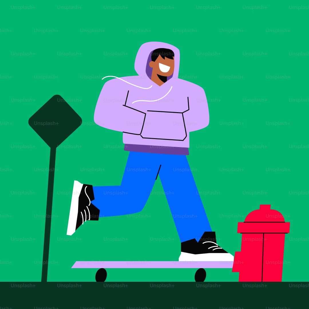 A man in a hoodie is running on a skateboard