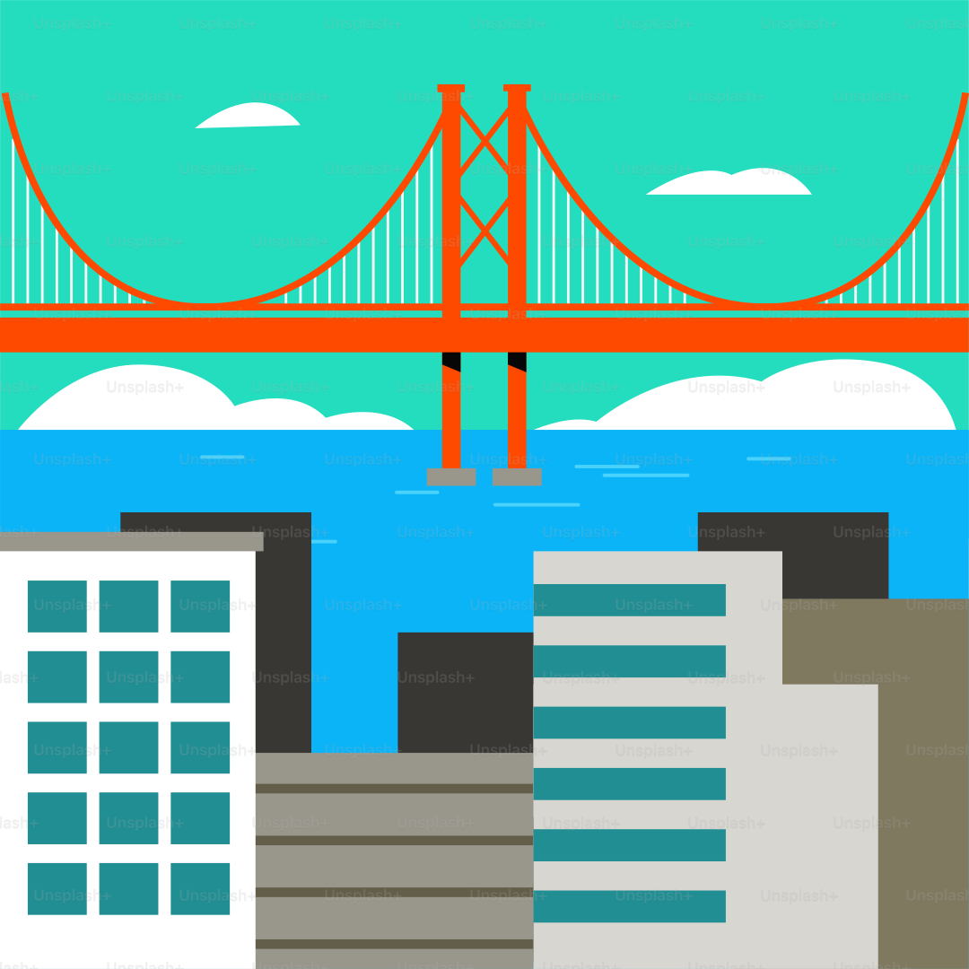 Ein Bild einer Stadt mit einer Brücke im Hintergrund