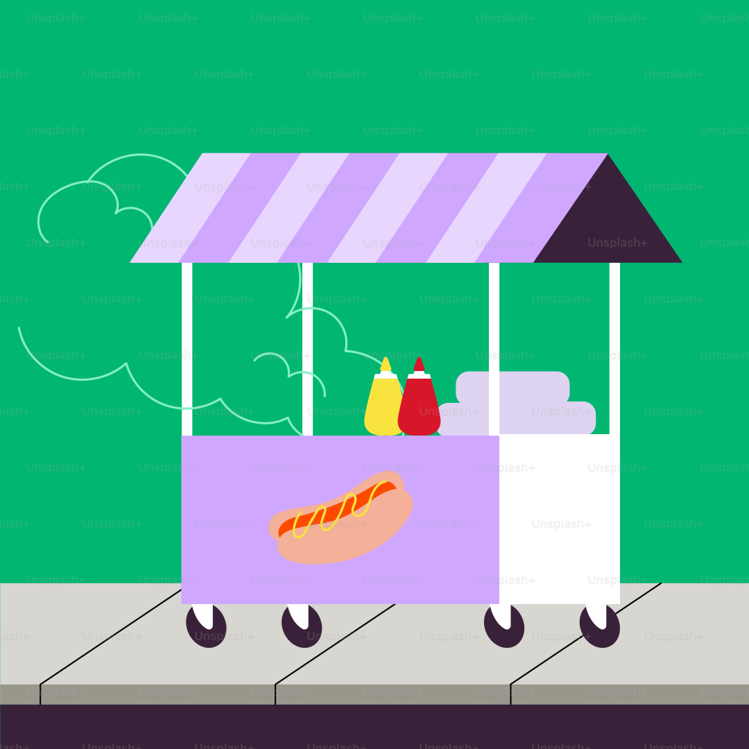 Ein Hotdog-Wagen steht am Straßenrand