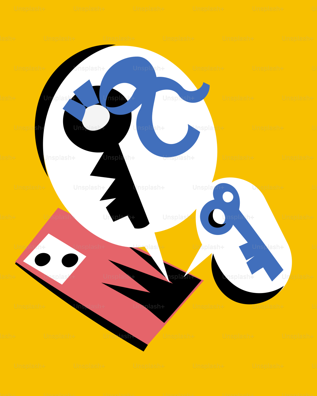 A yellow background with a black and white image of a key